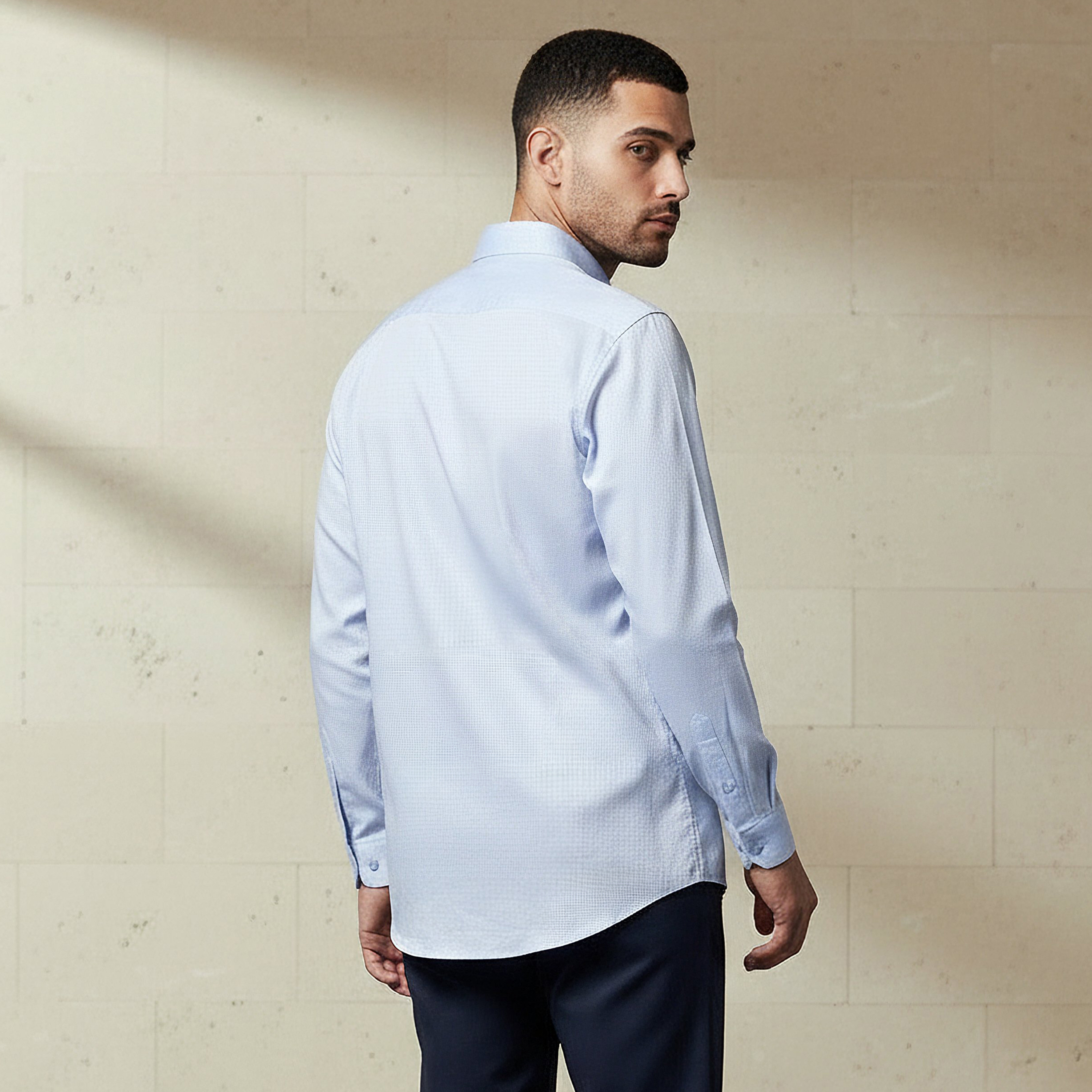 Men Regular Fit Collared Textured Long Sleeve Shirt-men-clothing-shirts-image-3
