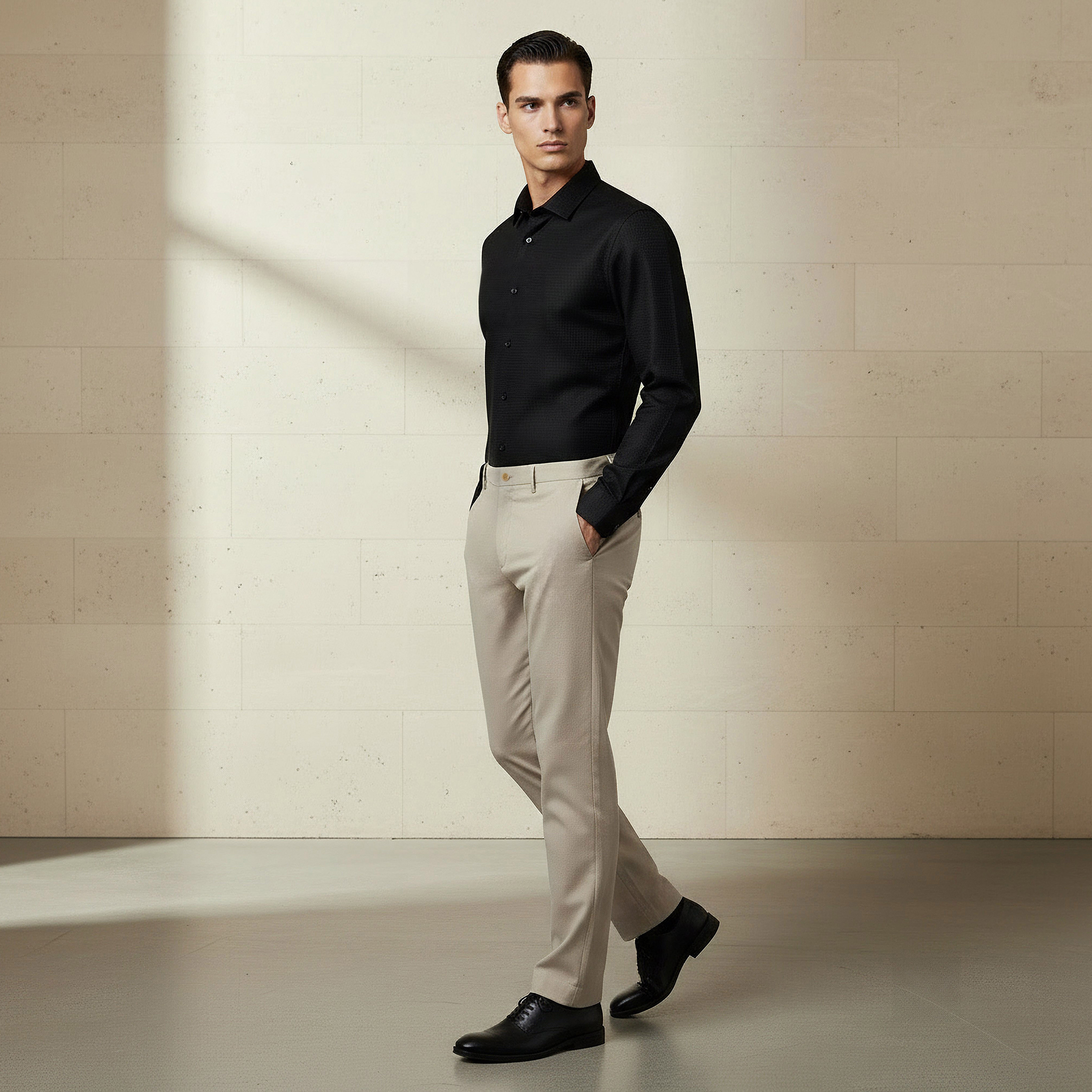 Men Regular Fit Collared Textured Long Sleeve Shirt-men-clothing-shirts-image-2