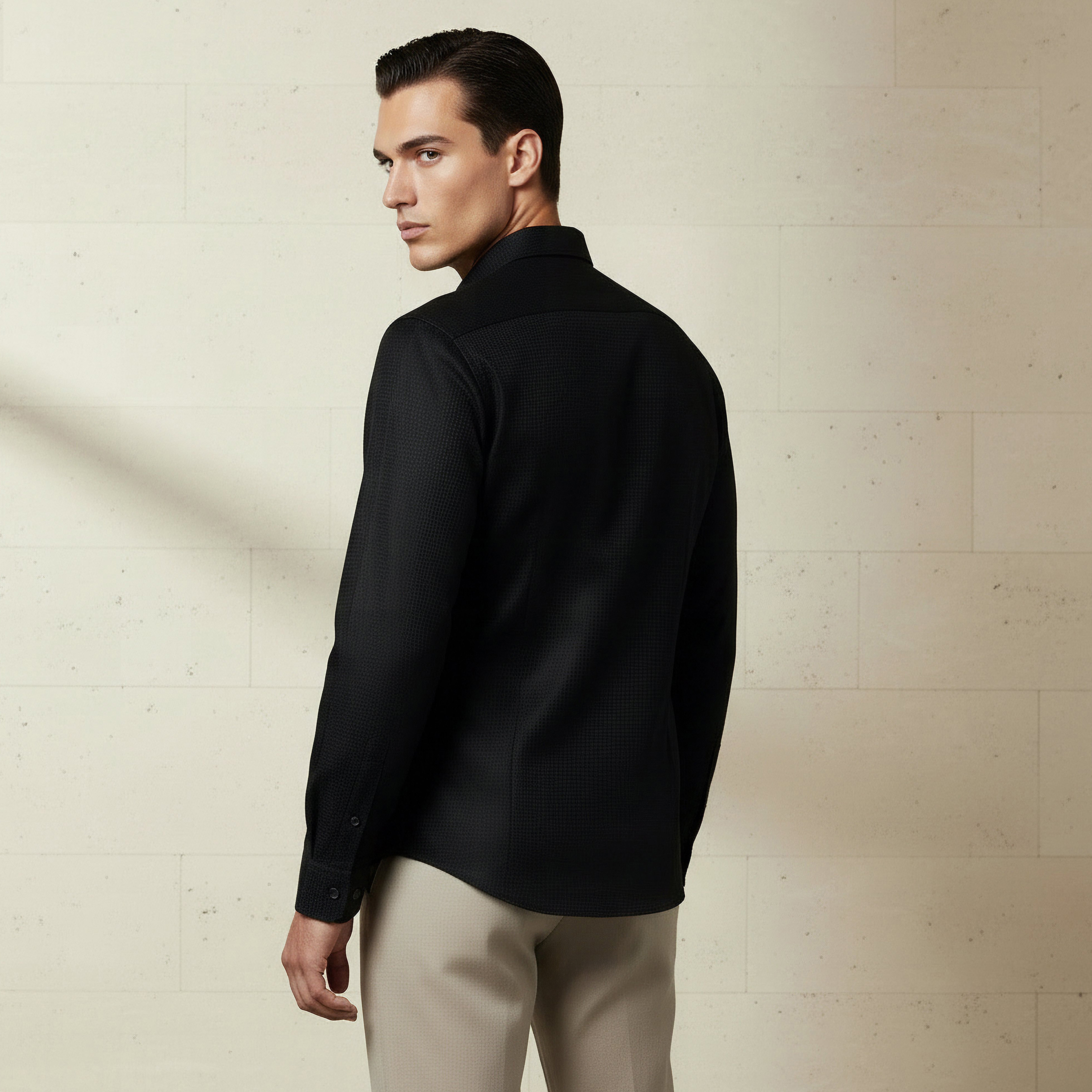 Men Regular Fit Collared Textured Long Sleeve Shirt-men-clothing-shirts-image-3