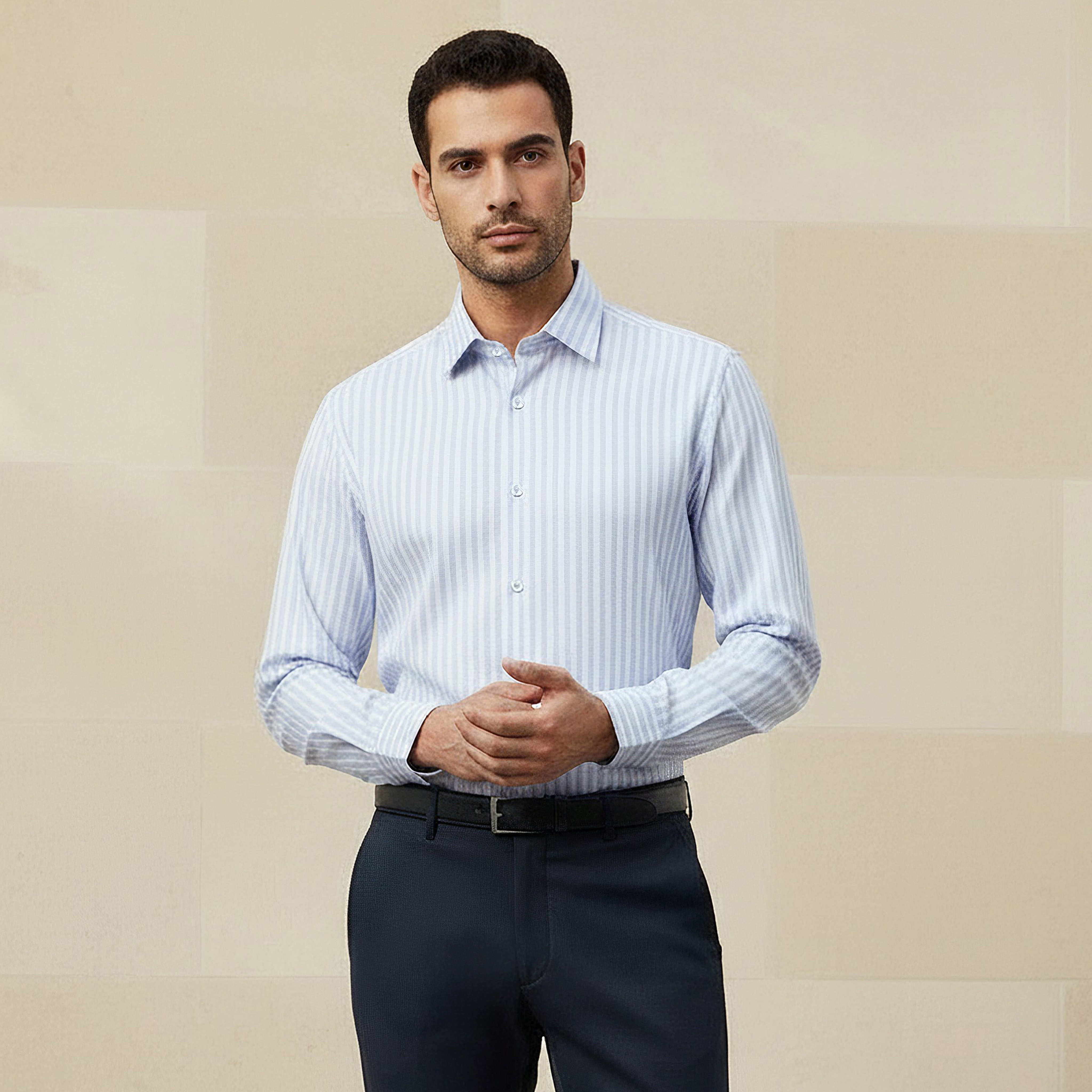 Men Slim Fit Collared Striped Long Sleeves Shirt-men-clothing-shirts-image-1