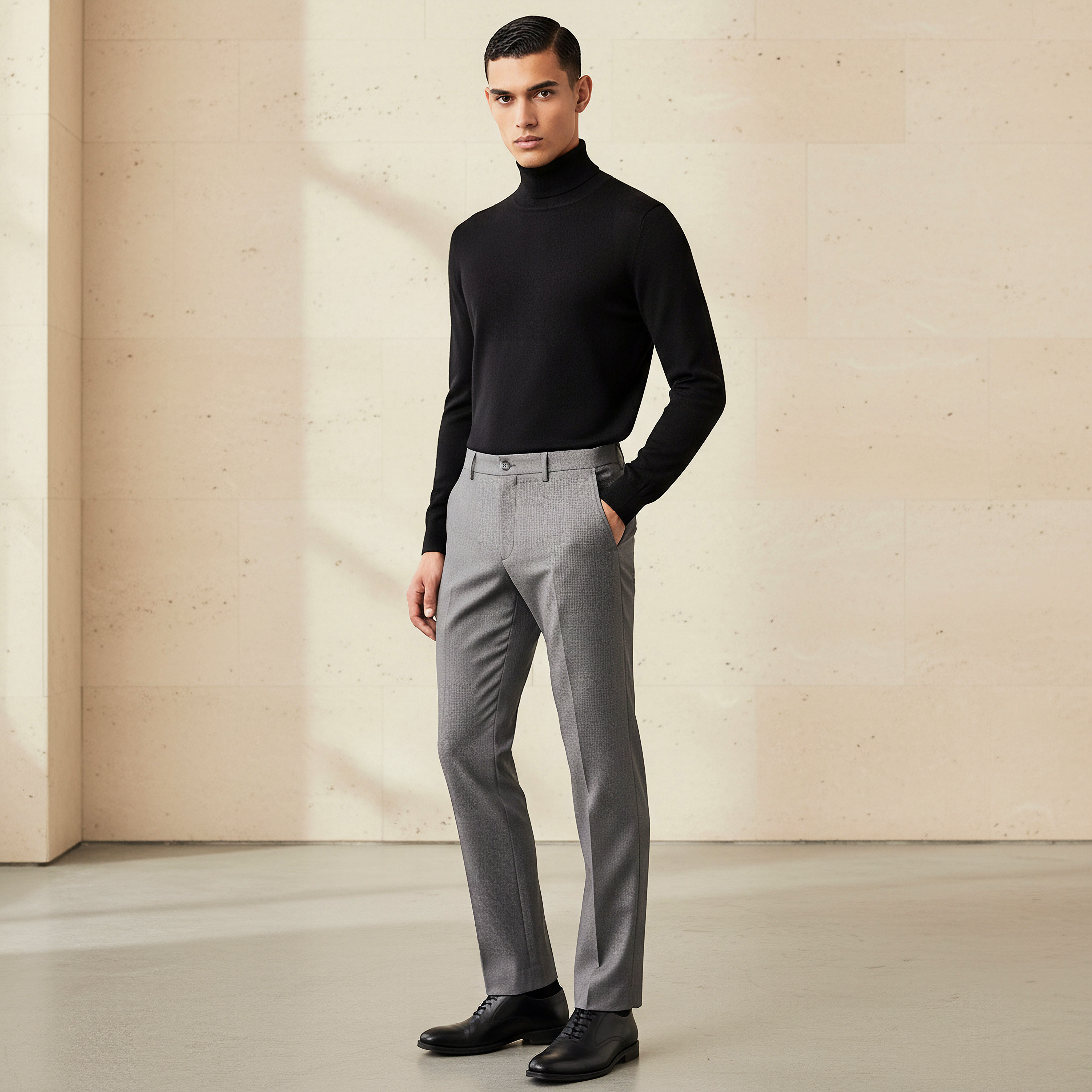 Slim Fit Dobby Flexi Waist Formal Trousers-men-clothing-coordsets-image-3