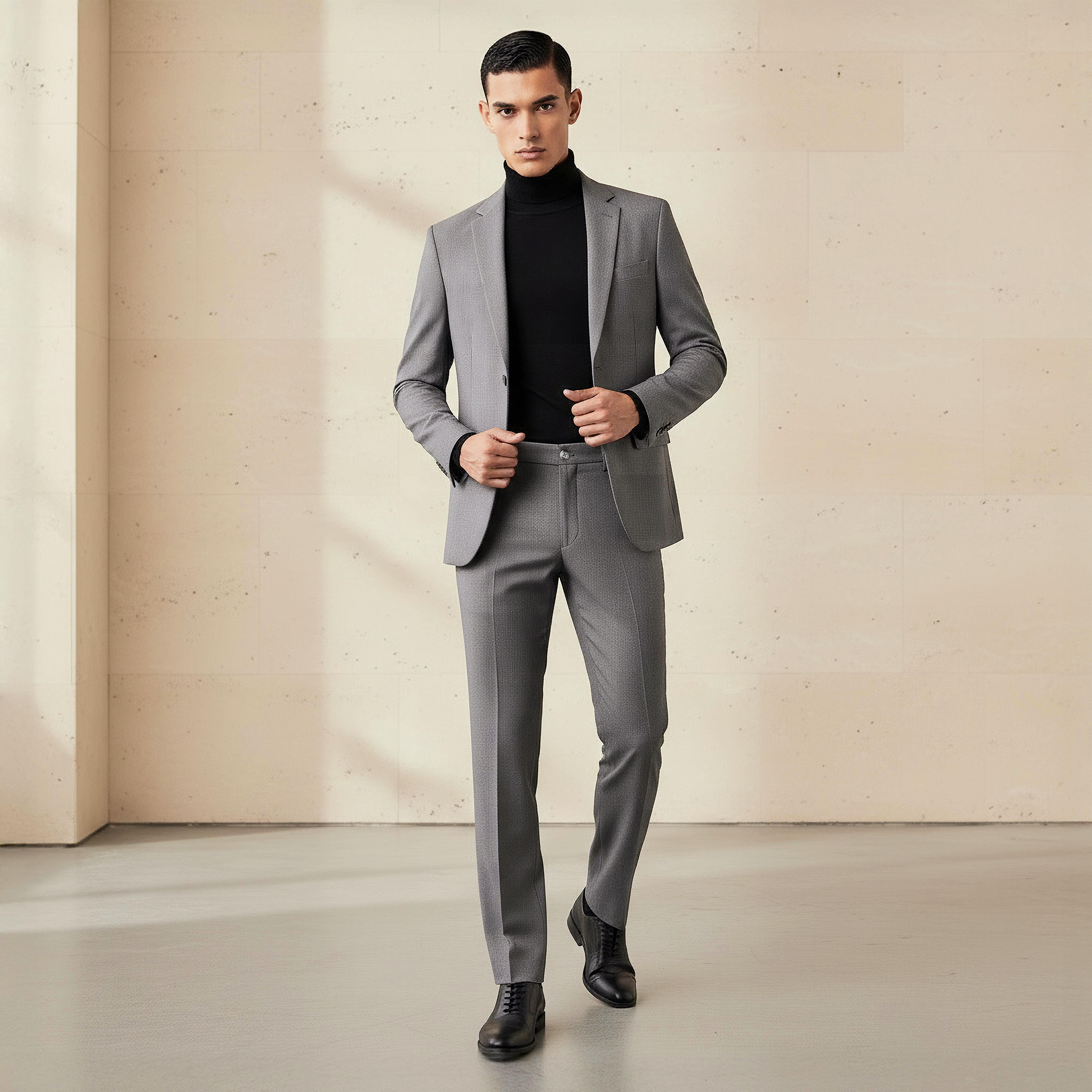 Slim Fit Dobby Flexi Waist Formal Trousers-men-clothing-coordsets-image-5