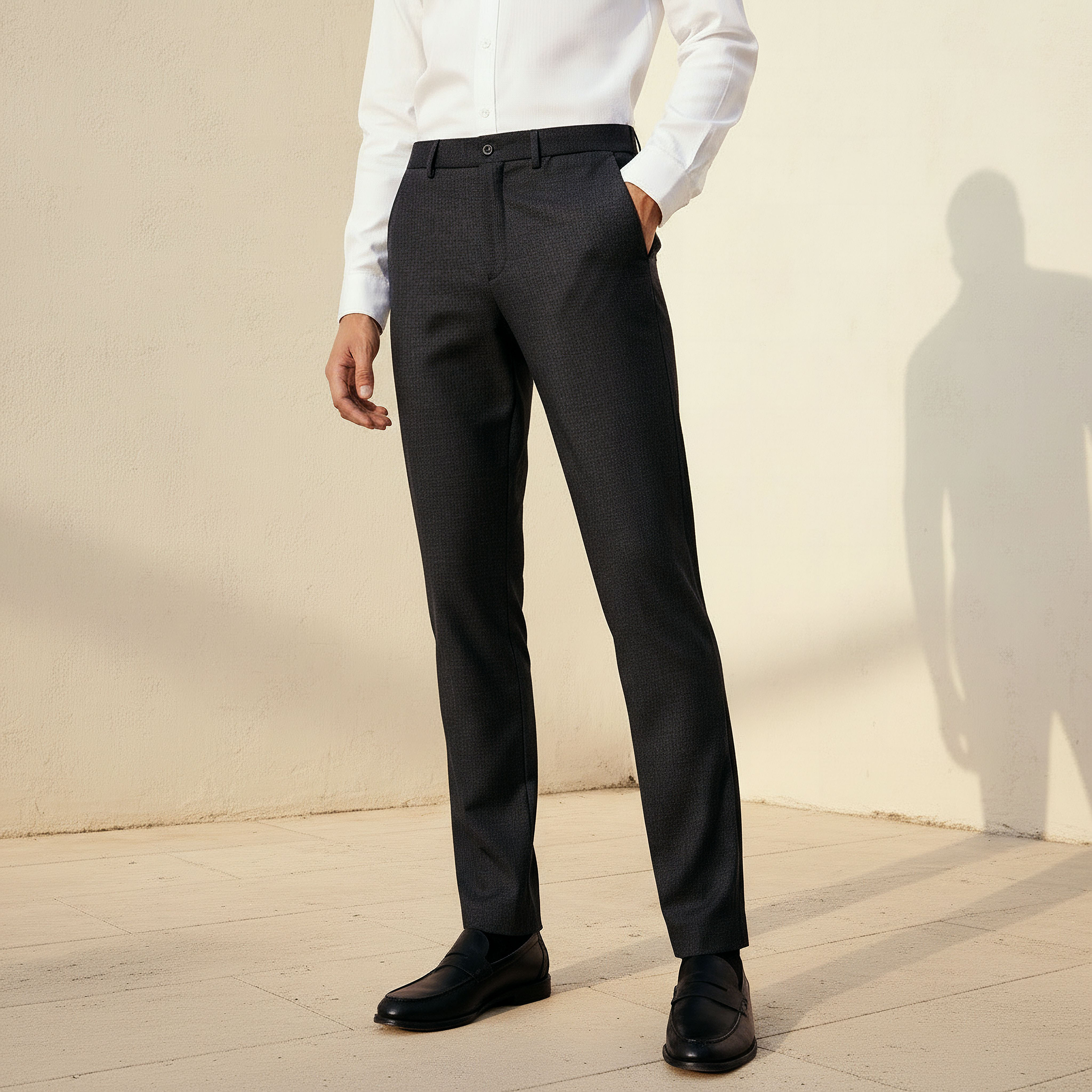 Regular Fit Dobby Flexi Waist Formal Trousers-men-clothing-bottoms-trousersandchinos-trousers-image-1