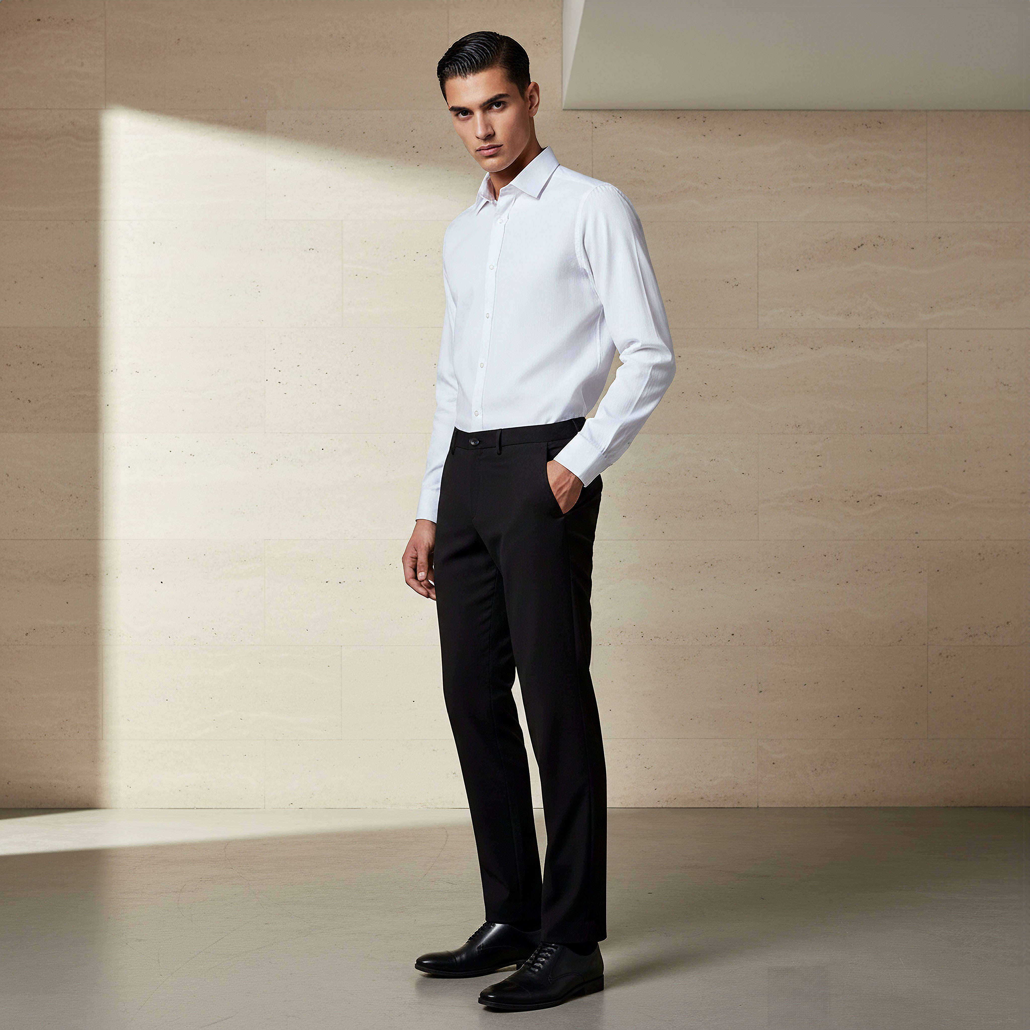 Regular Fit Dobby Flexi Waist Formal Trousers-men-clothing-bottoms-trousersandchinos-trousers-image-2