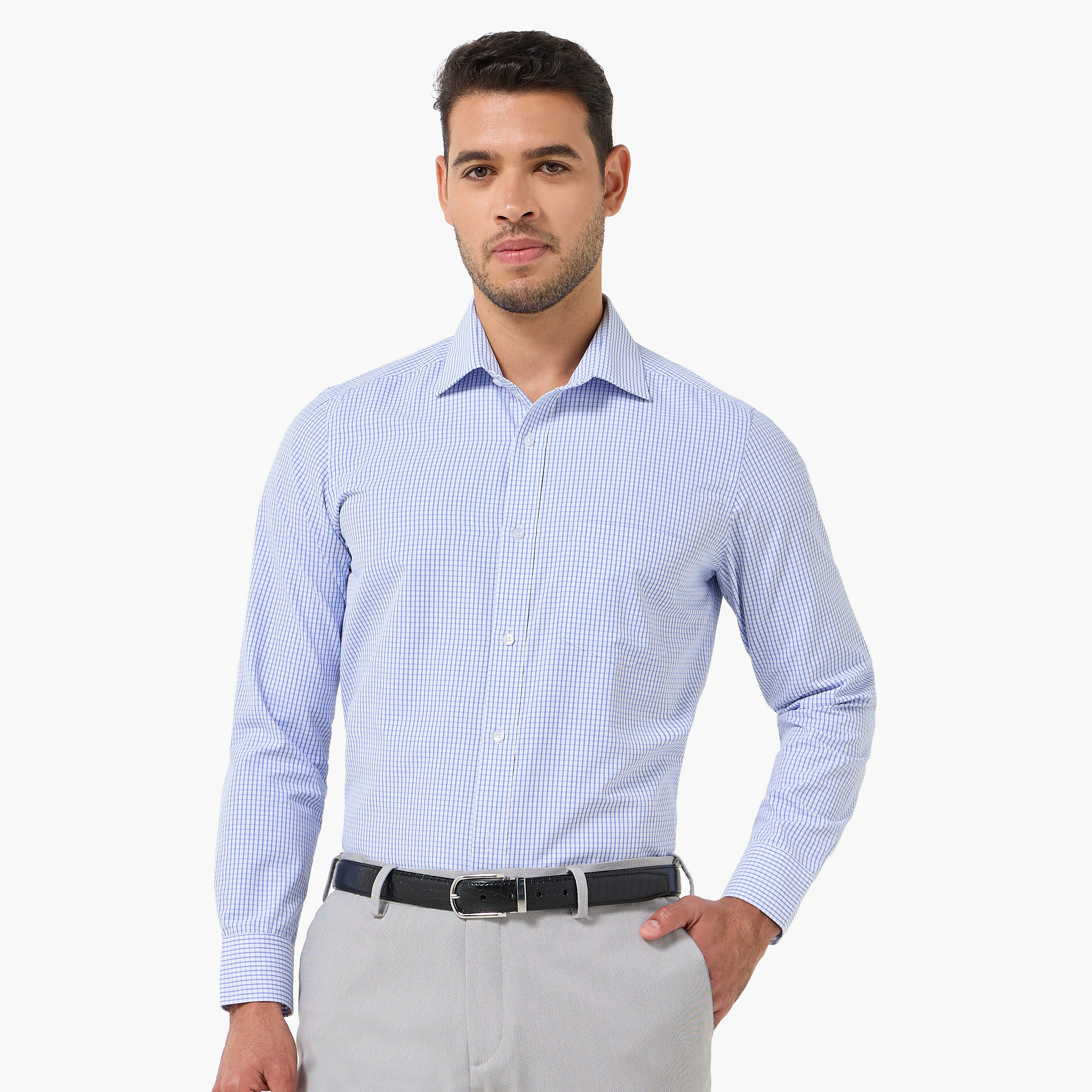 قميص كاروهات بأكمام طويلة وياقة وقصة عادية للرجال-men-clothing-shirts-image-6