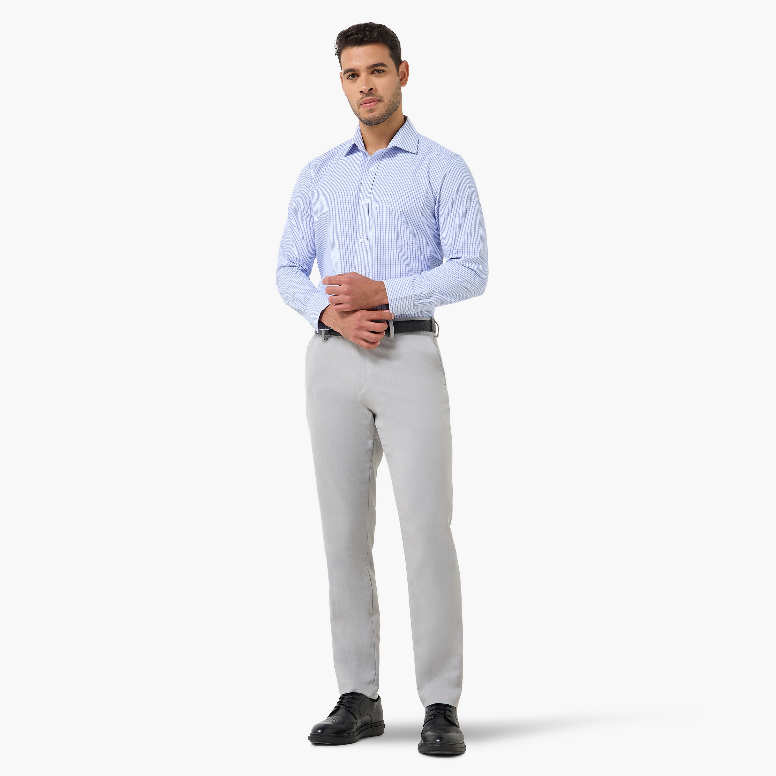 قميص كاروهات بأكمام طويلة وياقة وقصة عادية للرجال-men-clothing-shirts-image-8