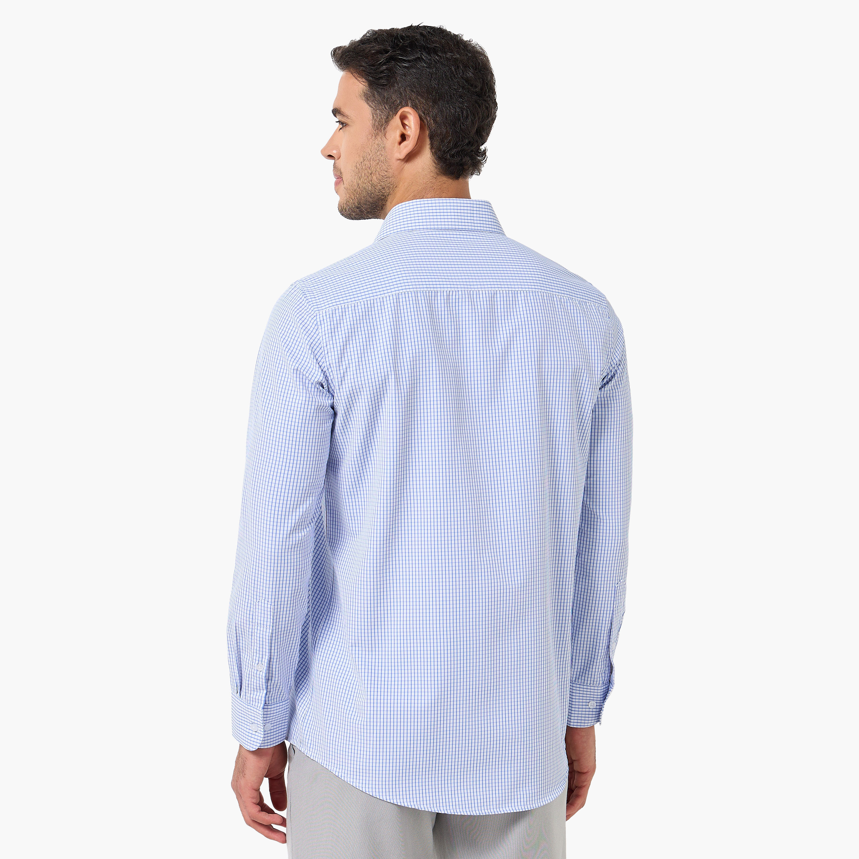 قميص كاروهات بأكمام طويلة وياقة وقصة عادية للرجال-men-clothing-shirts-image-9