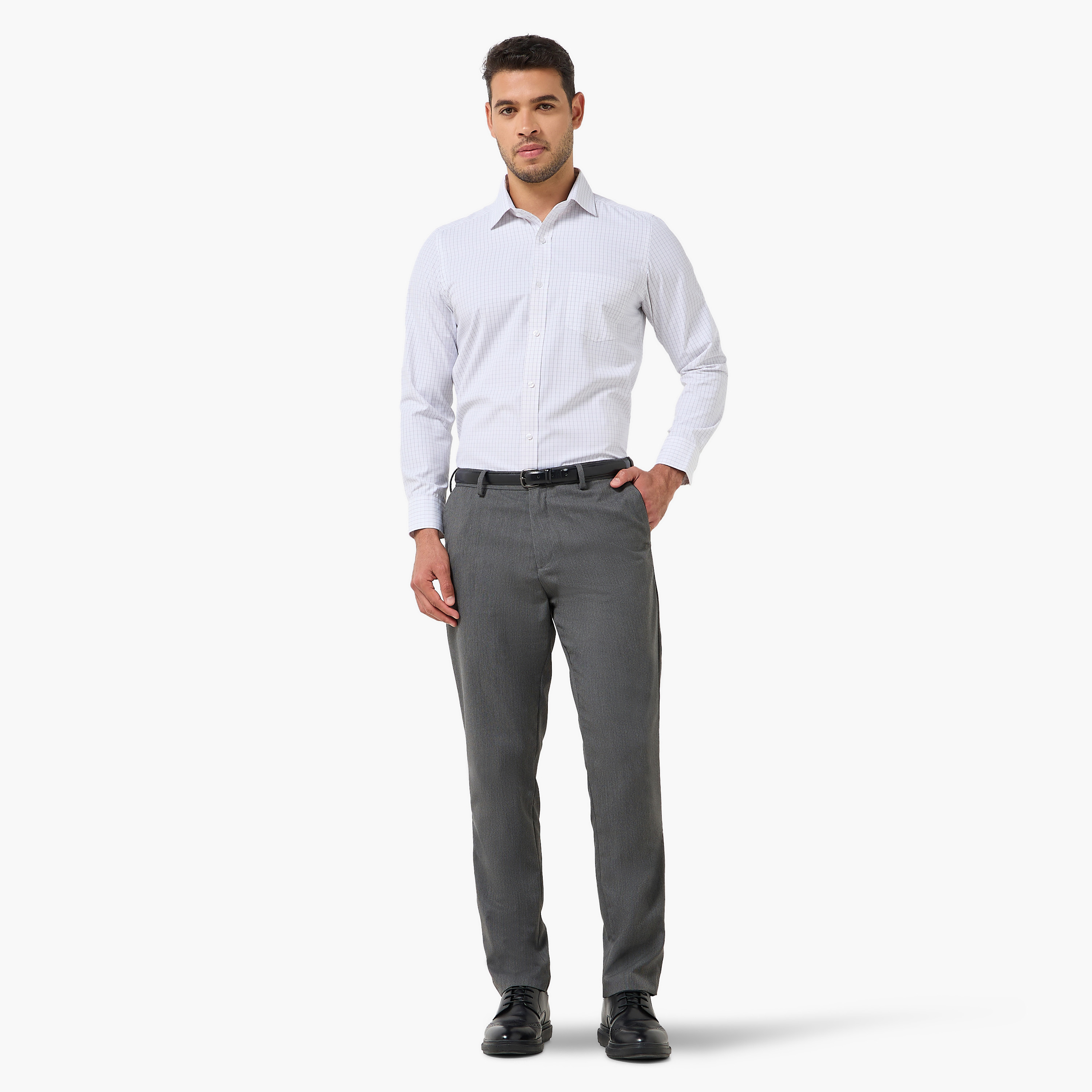 قميص كاروهات بأكمام طويلة وياقة وقصة عادية للرجال-men-clothing-shirts-image-3
