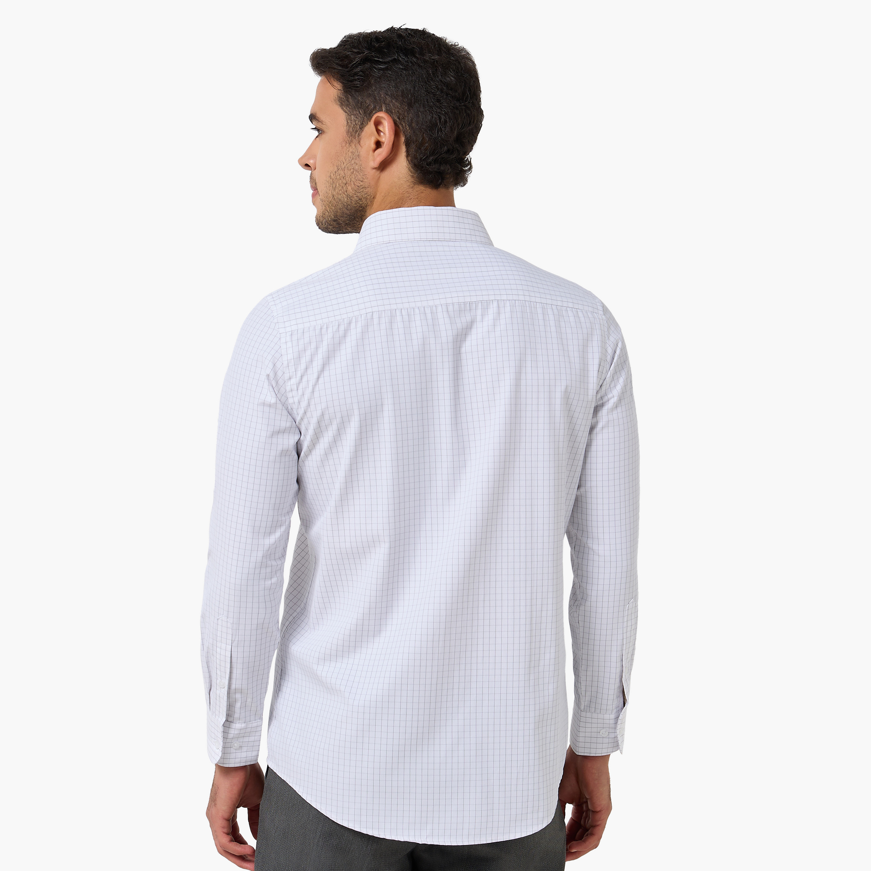 قميص كاروهات بأكمام طويلة وياقة وقصة عادية للرجال-men-clothing-shirts-image-4