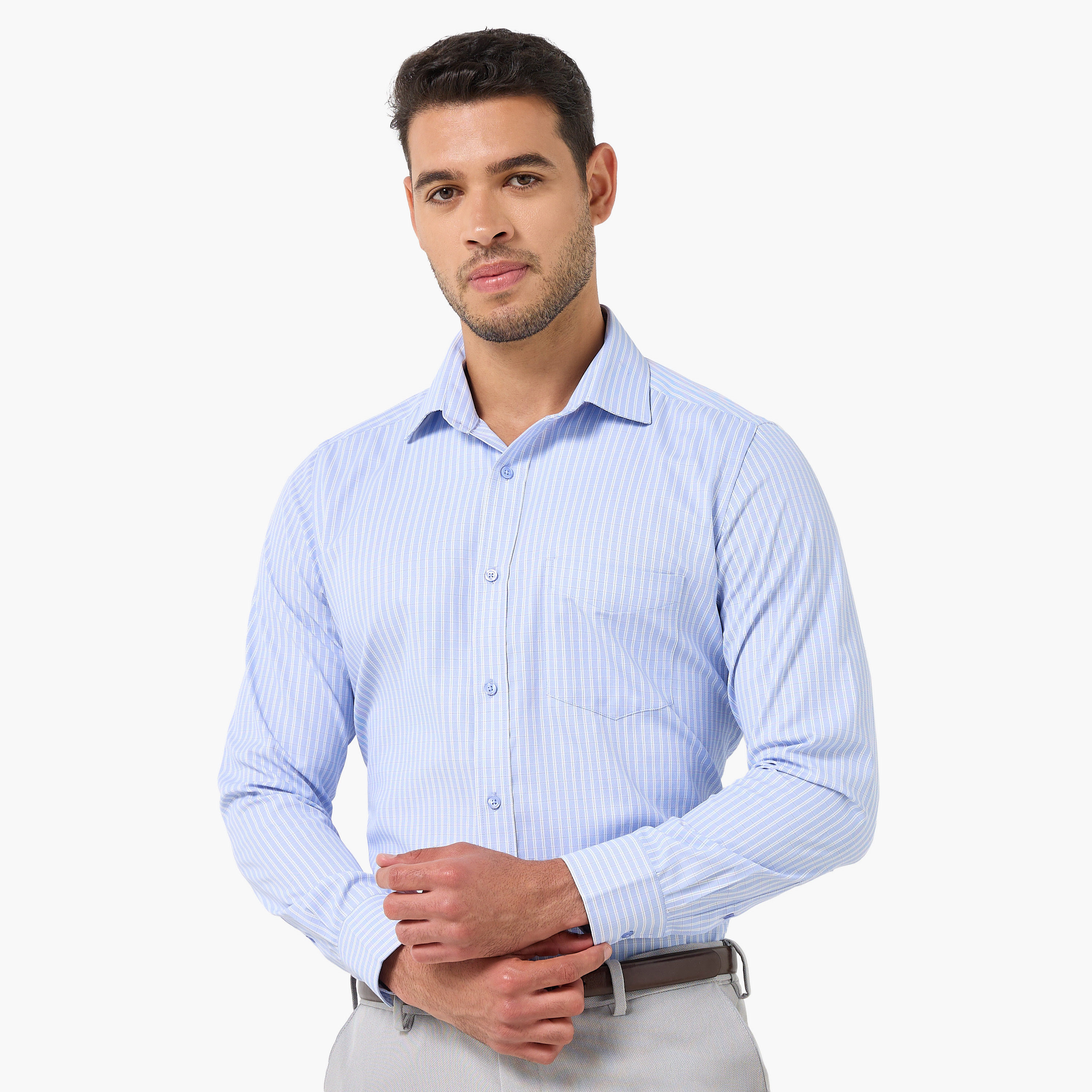 Men Regular Fit Collared Checked Long Sleeve Shirt-men-clothing-shirts-image-1
