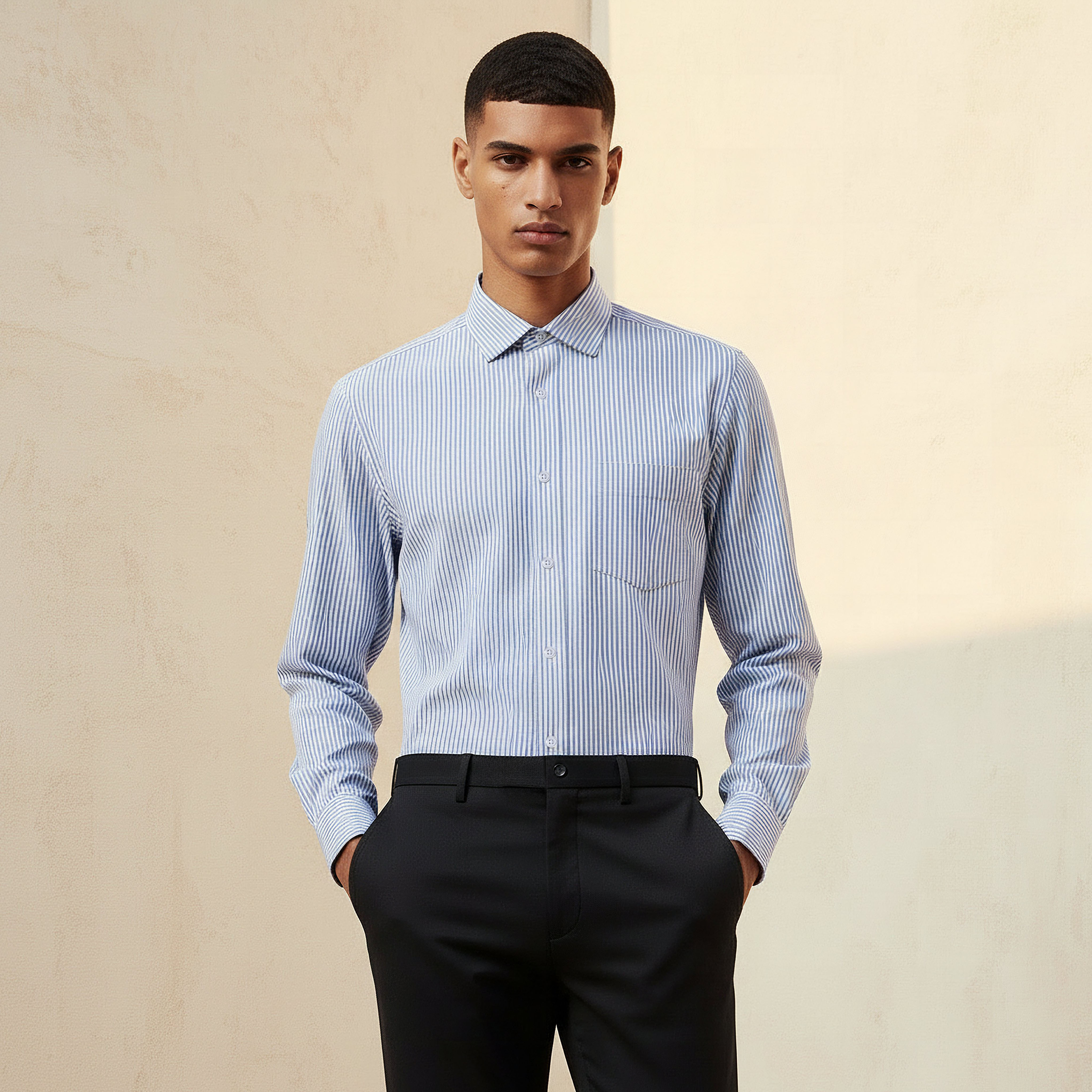 Men Regular Fit Collared Striped Long Sleeves Shirt-men-clothing-shirts-image-1