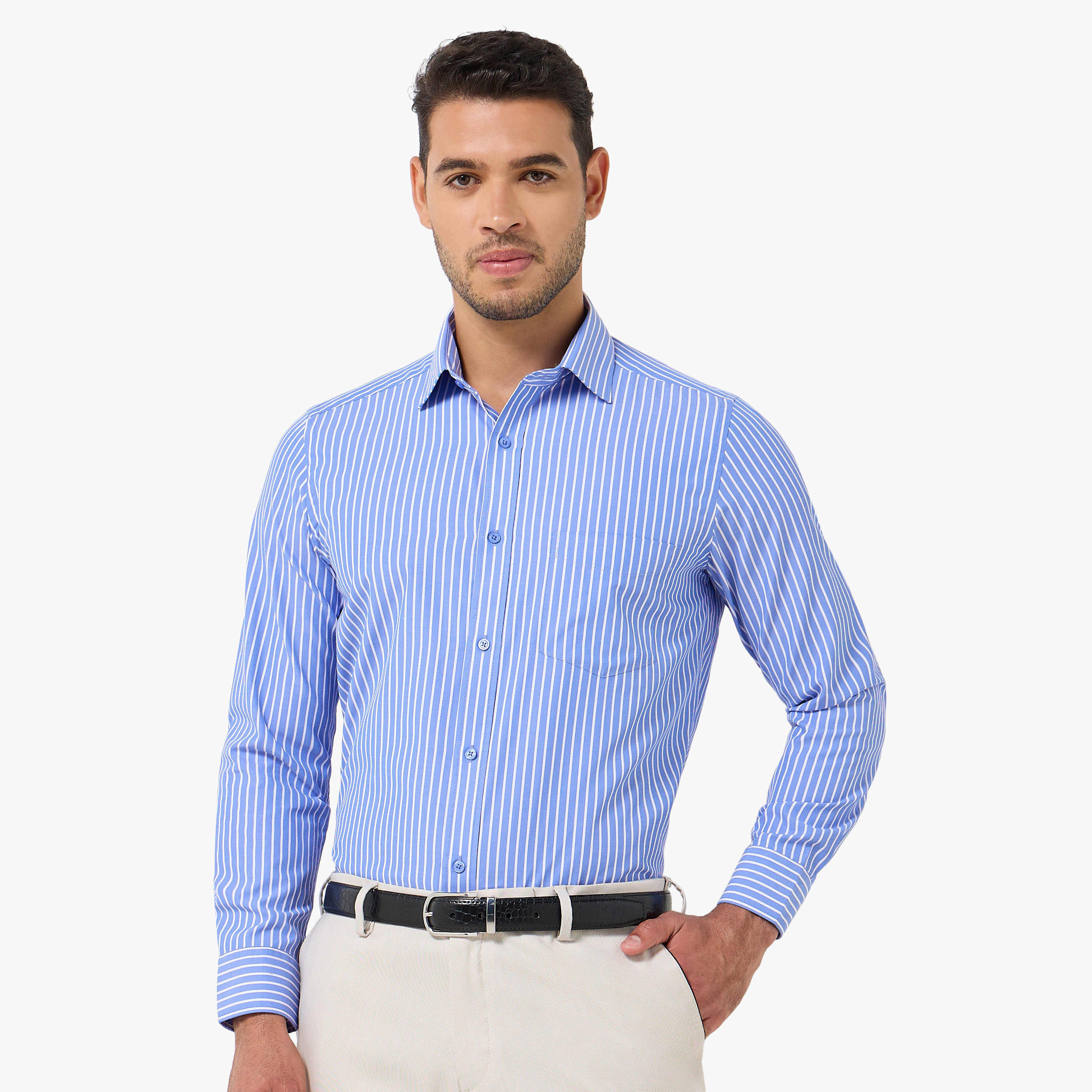 Men Regular Fit Collared Striped Long Sleeves Shirt-men-clothing-shirts-image-1