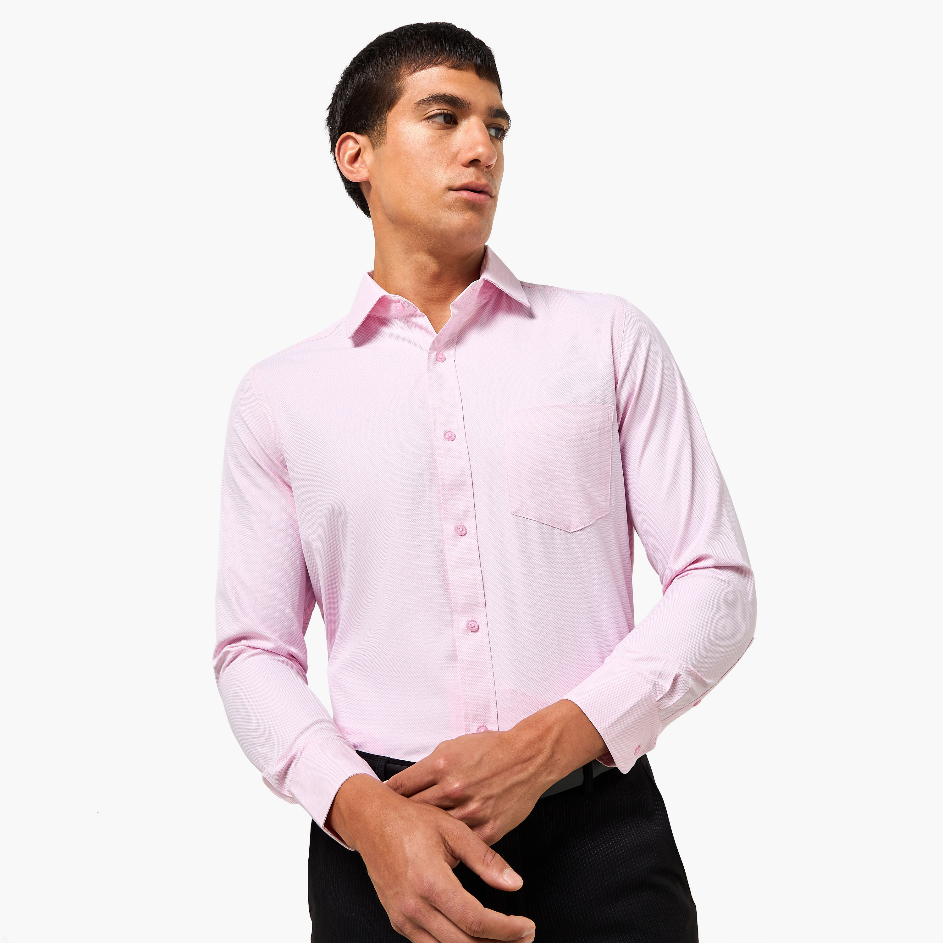 Men Regular Fit Collared Textured Long Sleeve Shirt-men-clothing-shirts-image-1