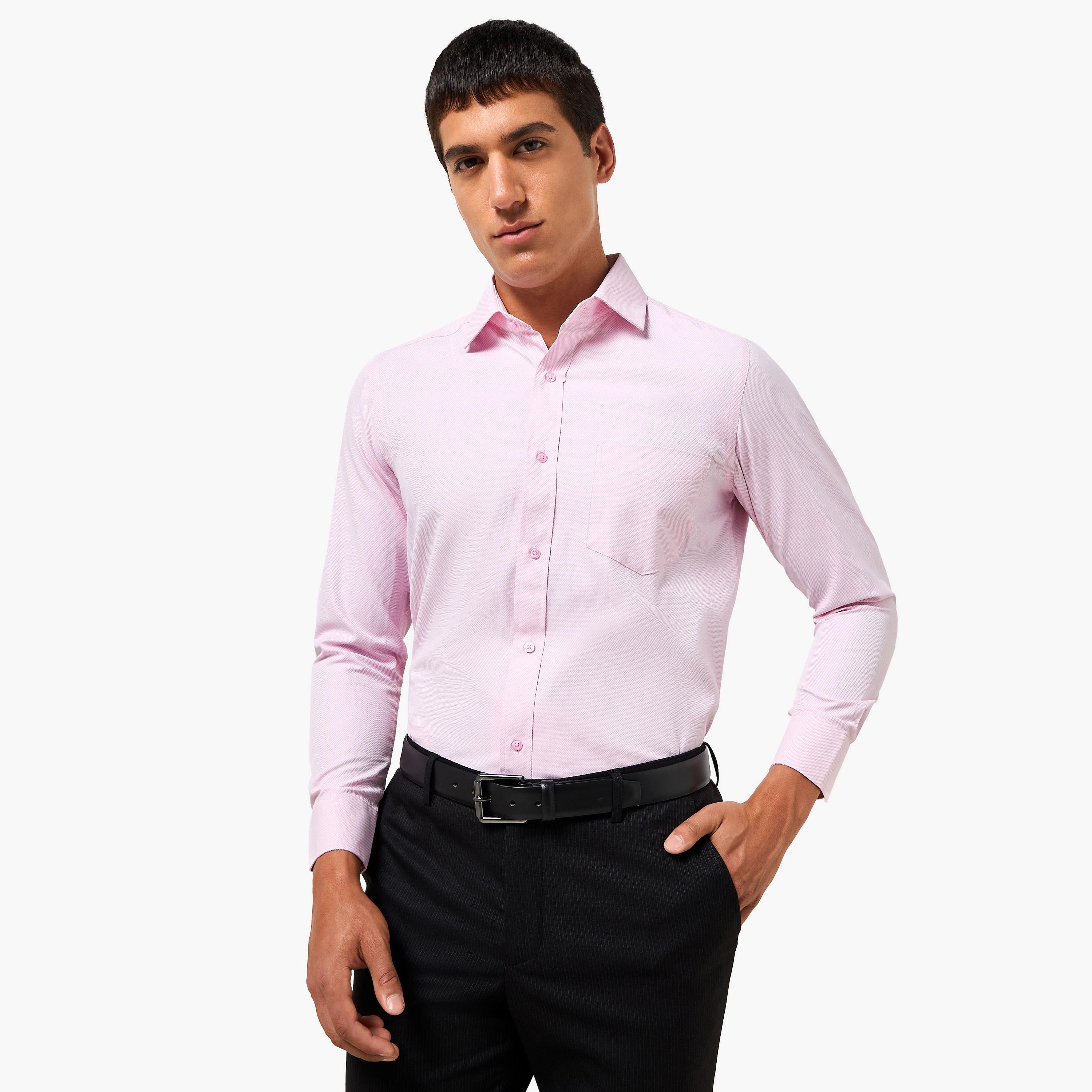 Men Regular Fit Collared Textured Long Sleeve Shirt-men-clothing-shirts-image-6