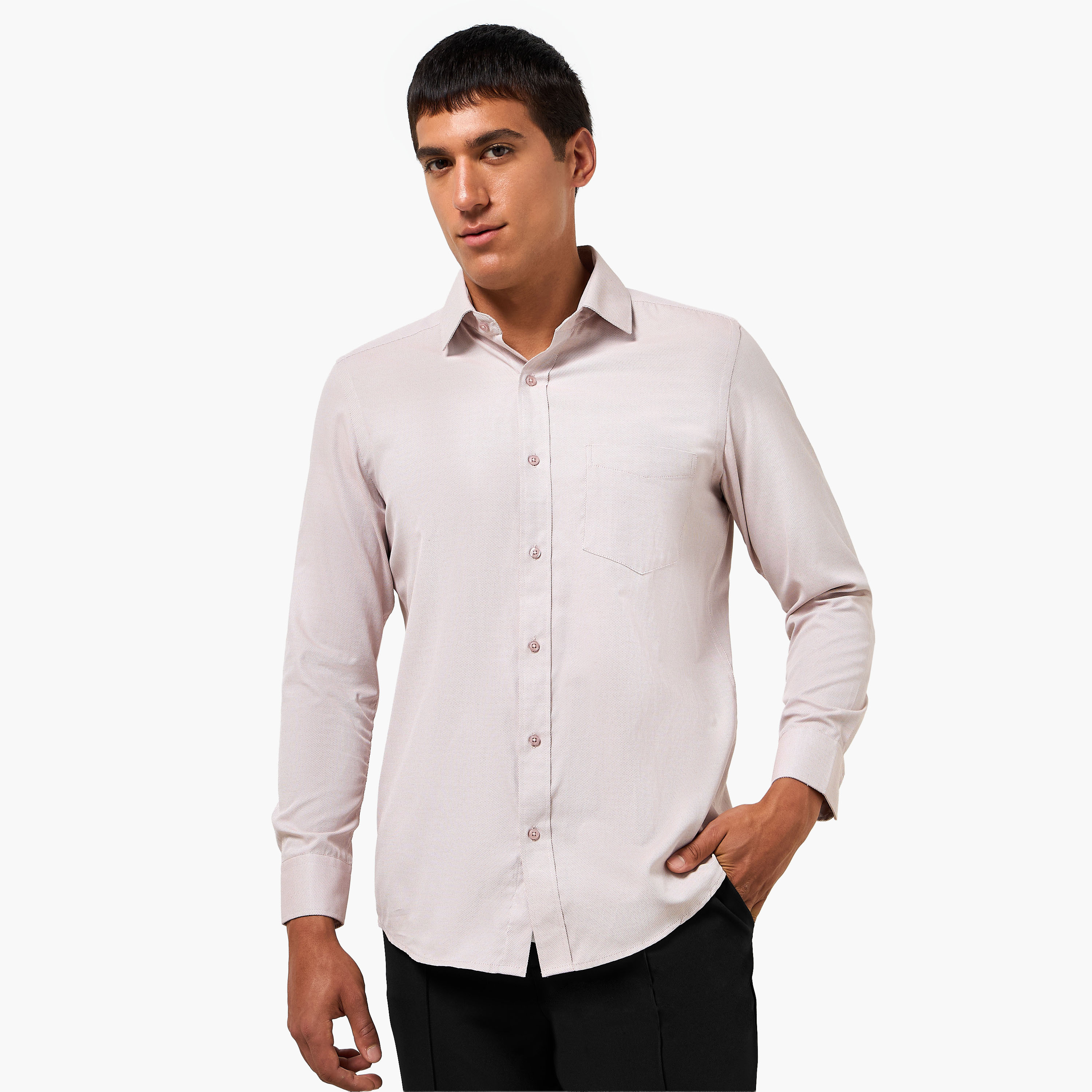 قميص بارز الملمس بأكمام طويلة وياقة وقصة عادية للرجال-men-clothing-shirts-image-7