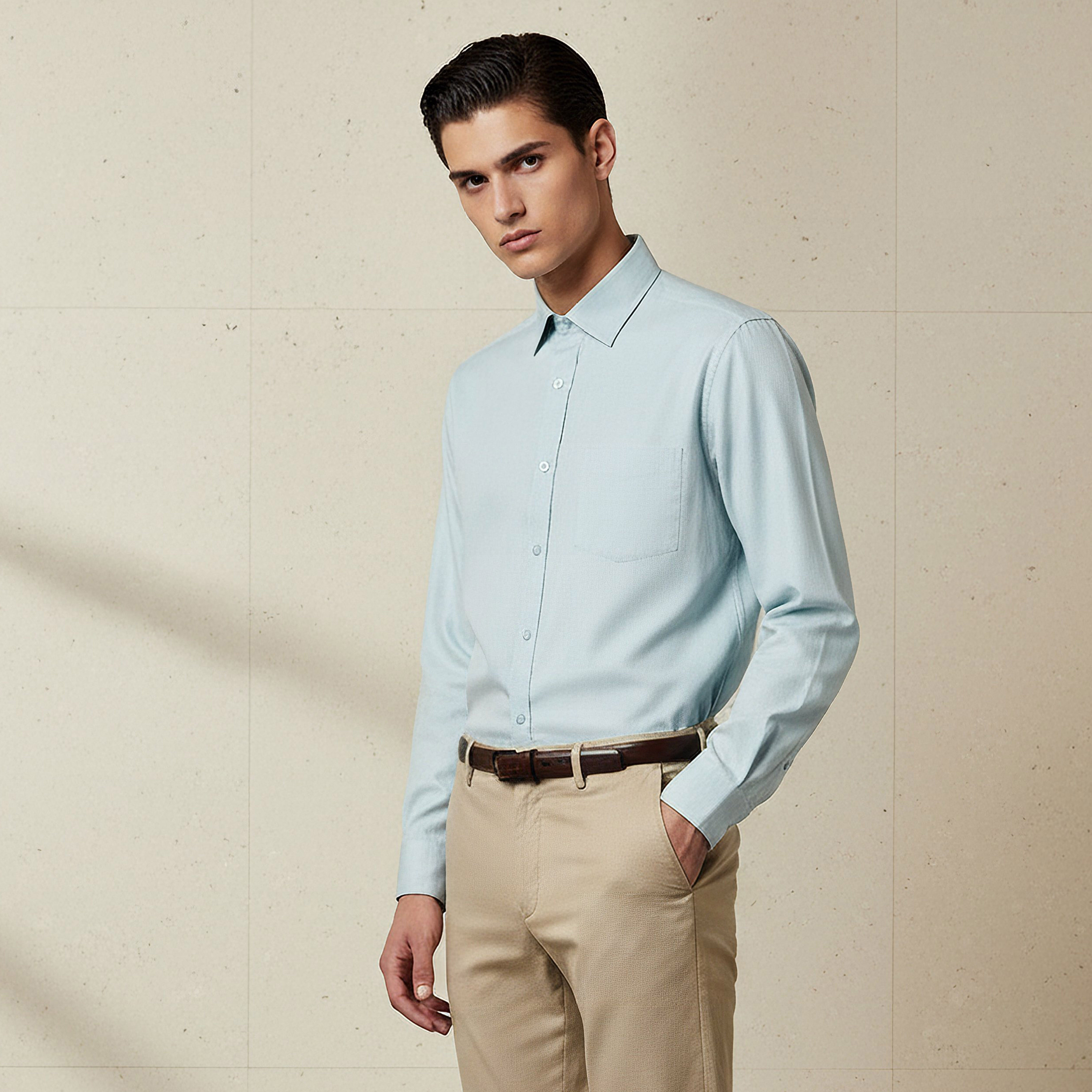 Men Regular Fit Collared Textured Long Sleeve Shirt-men-clothing-shirts-image-1