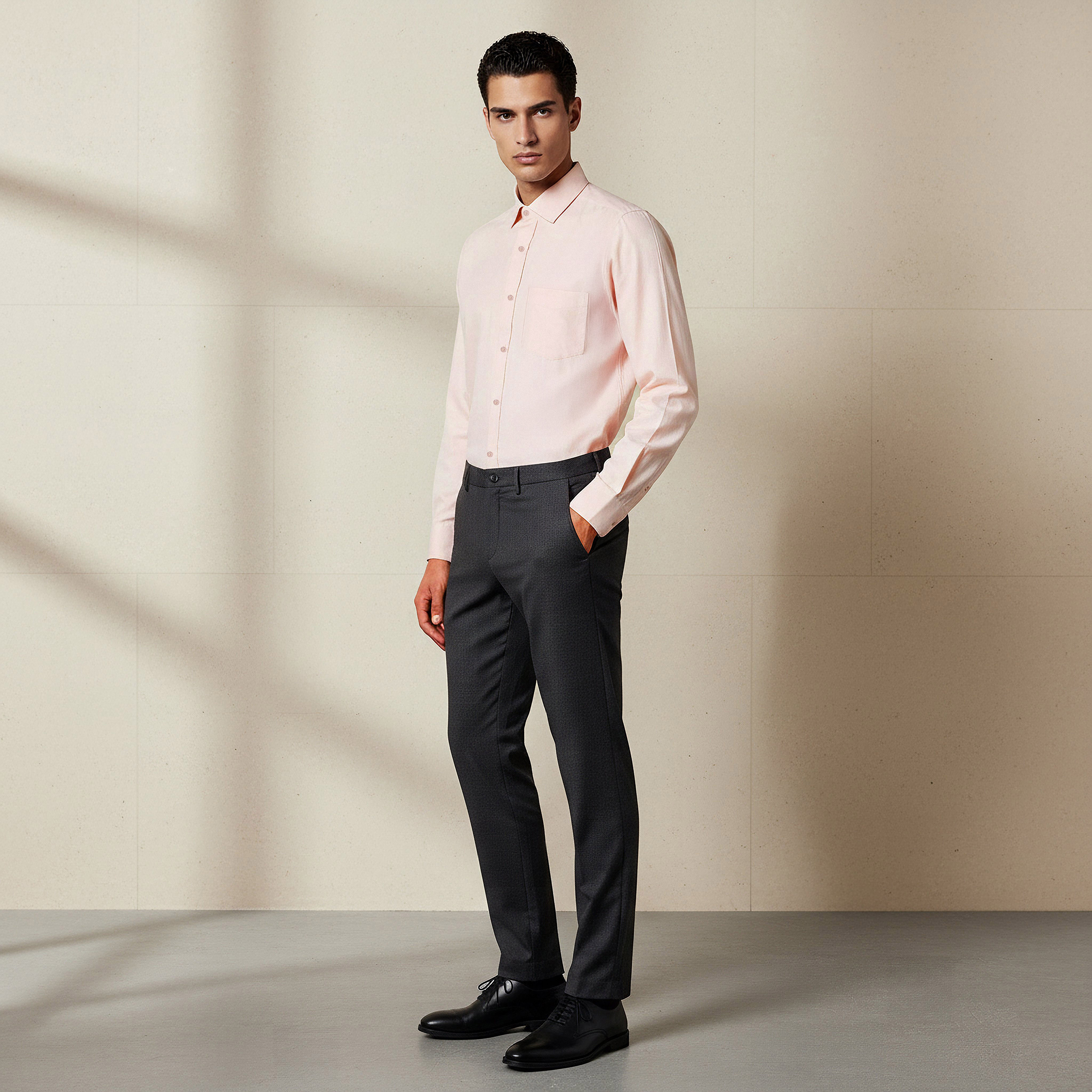 قميص بارز الملمس بأكمام طويلة وياقة وقصة عادية للرجال-men-clothing-shirts-image-2