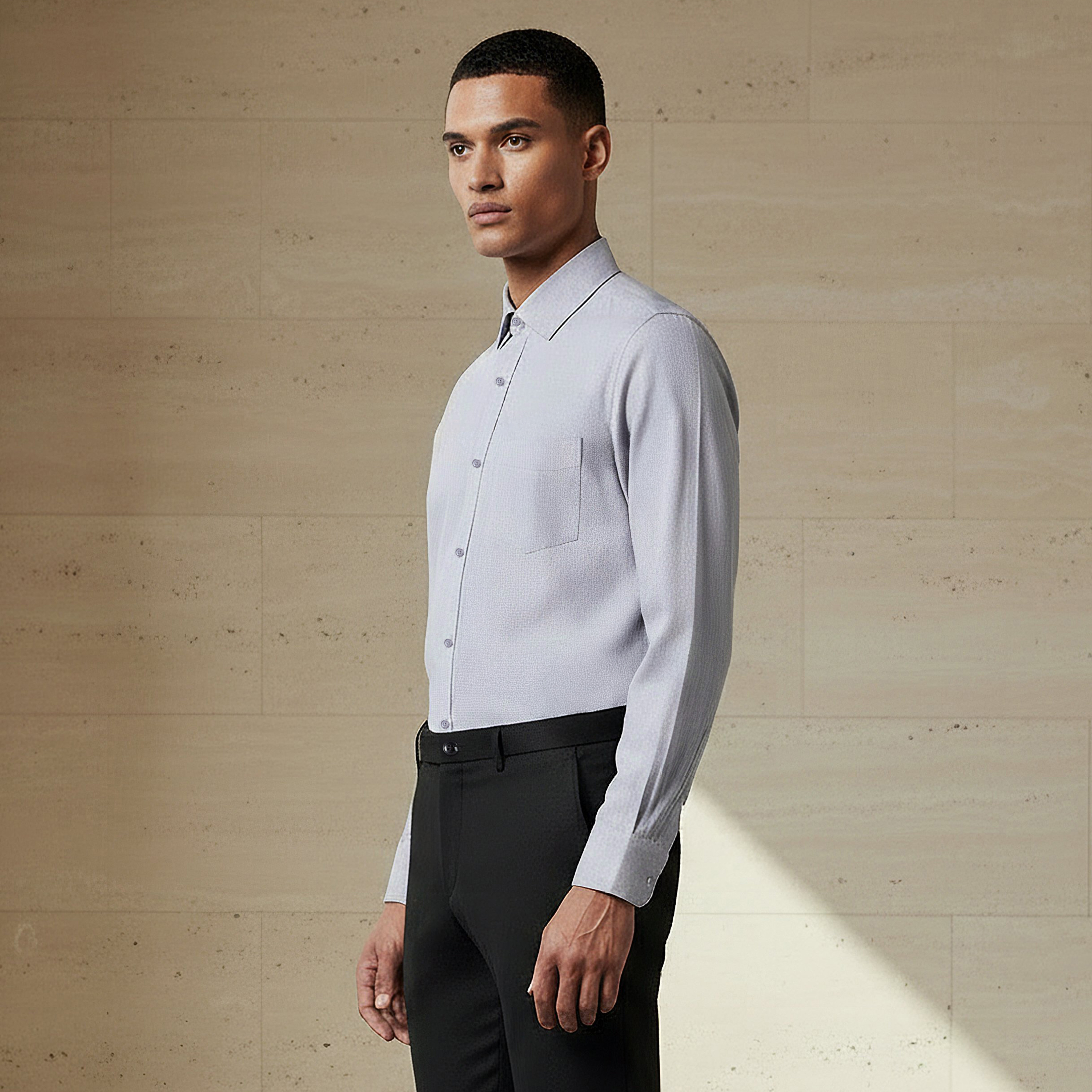 Men Regular Fit Collared Textured Long Sleeve Shirt-men-clothing-shirts-image-1