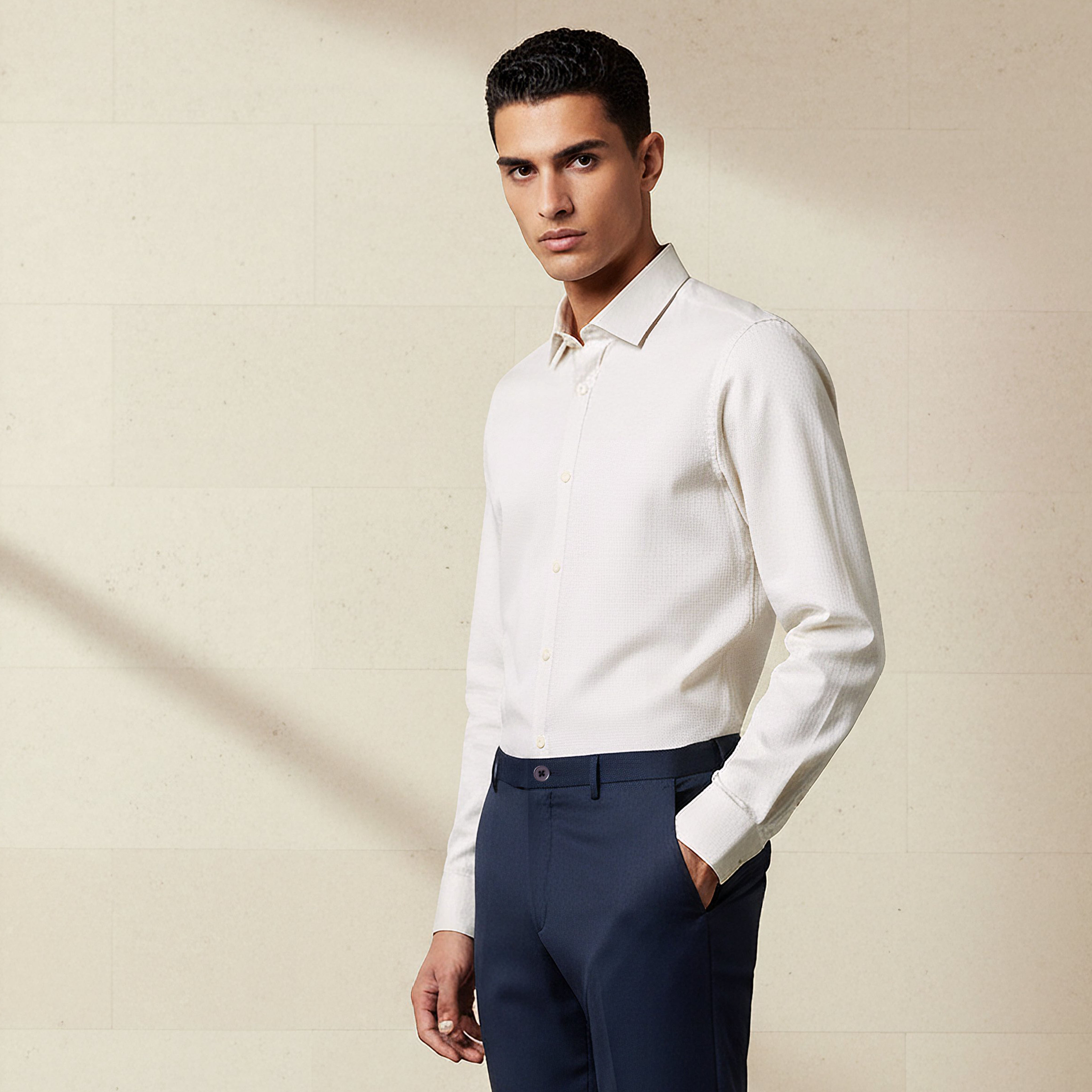 Men Regular Fit Collared Textured Long Sleeve Shirt-men-clothing-shirts-image-1