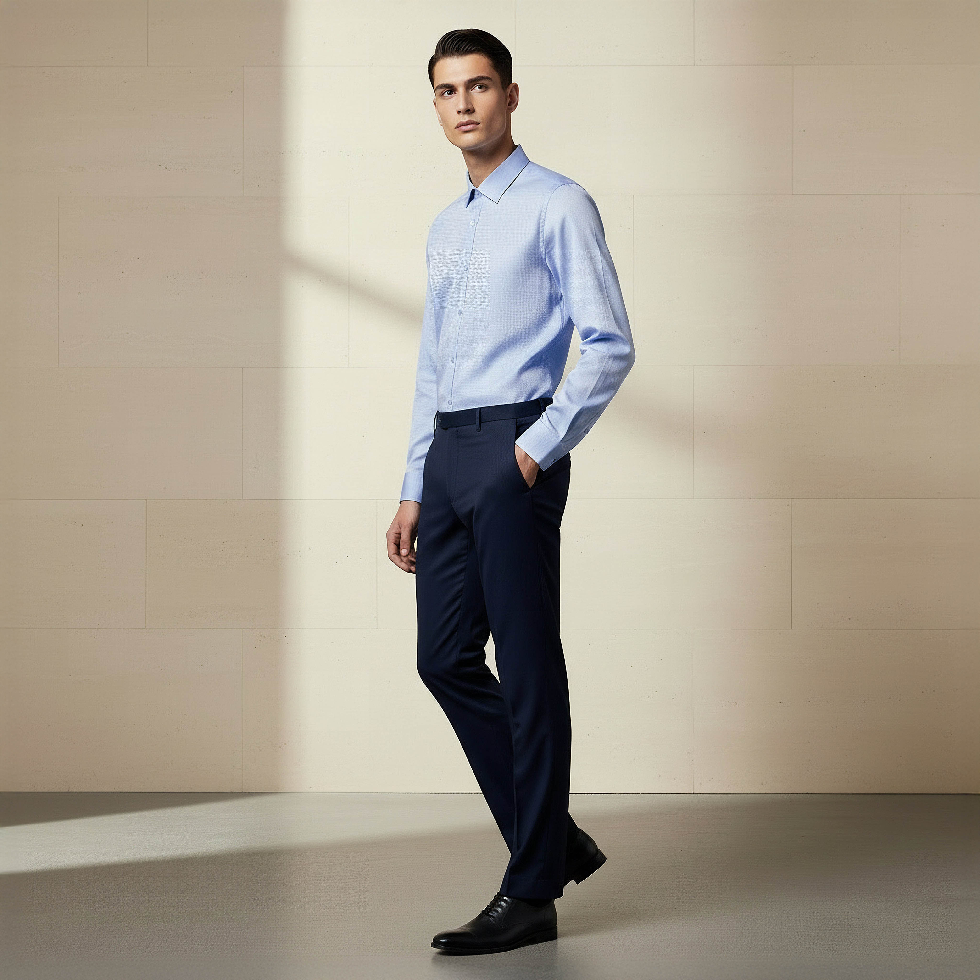 Men Regular Fit Collared Textured Long Sleeve Shirt-men-clothing-shirts-image-2