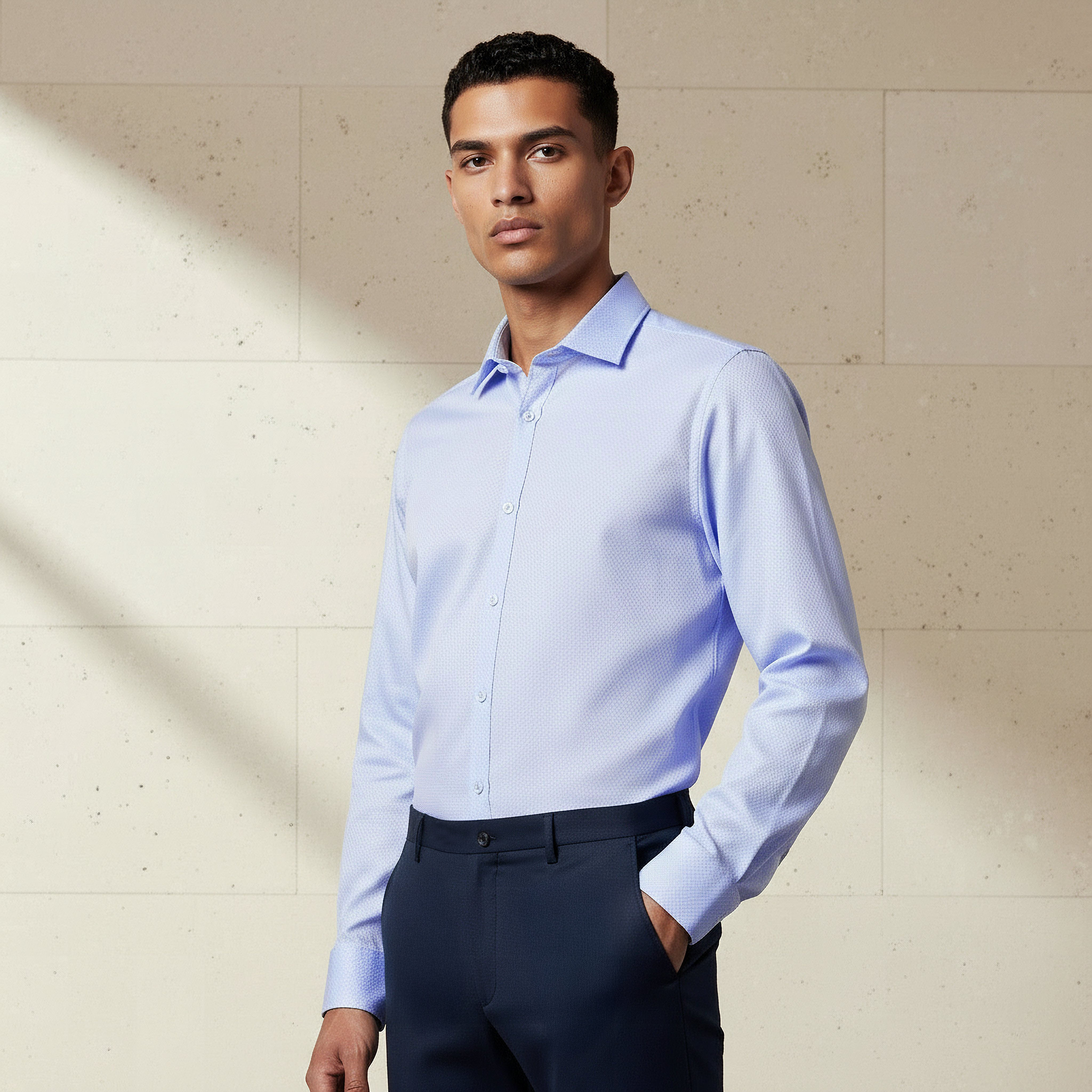 Men Regular Fit Collared Textured Long Sleeves Shirt-men-clothing-shirts-image-1