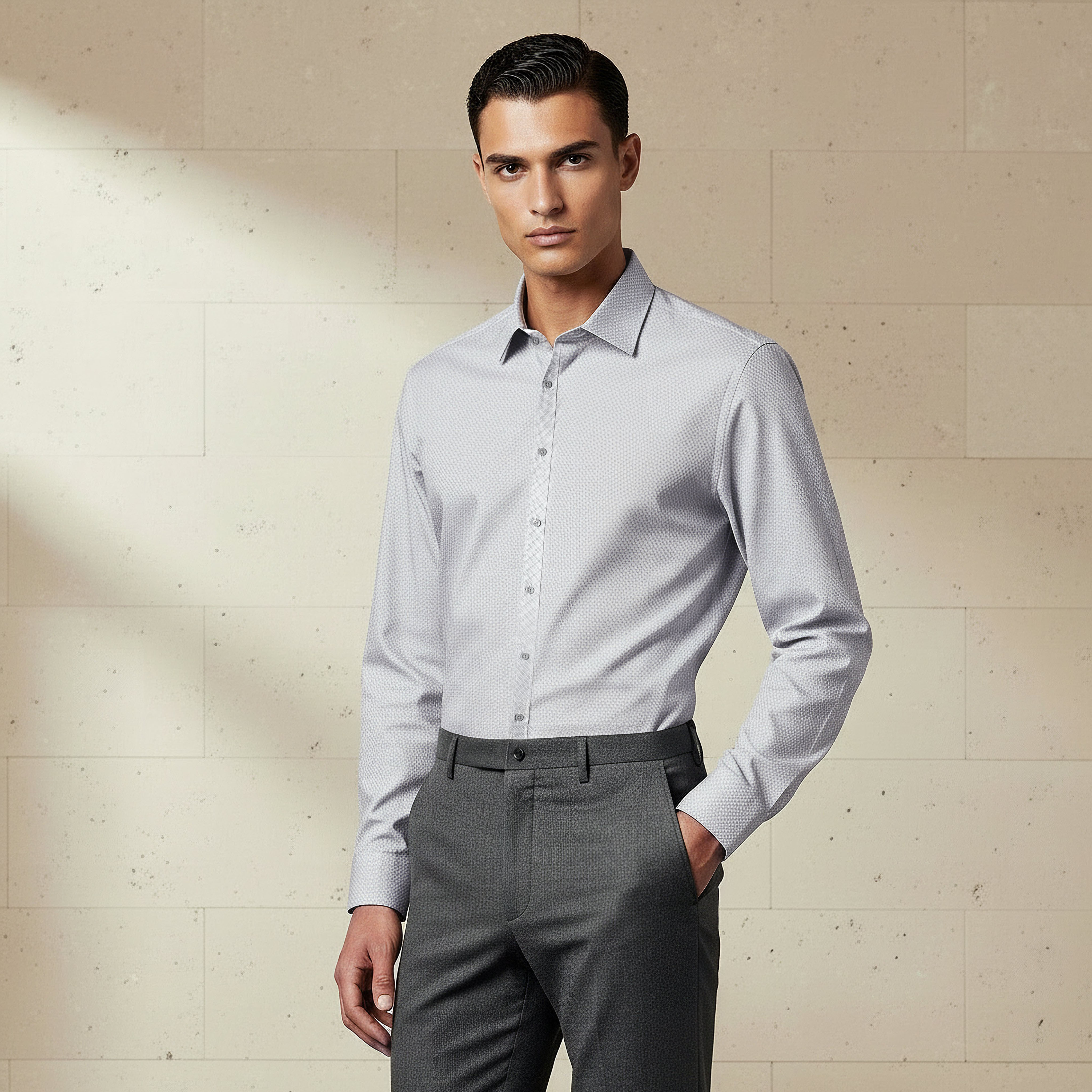 Men Regular Fit Collared Textured Long Sleeves Shirt-men-clothing-shirts-image-1