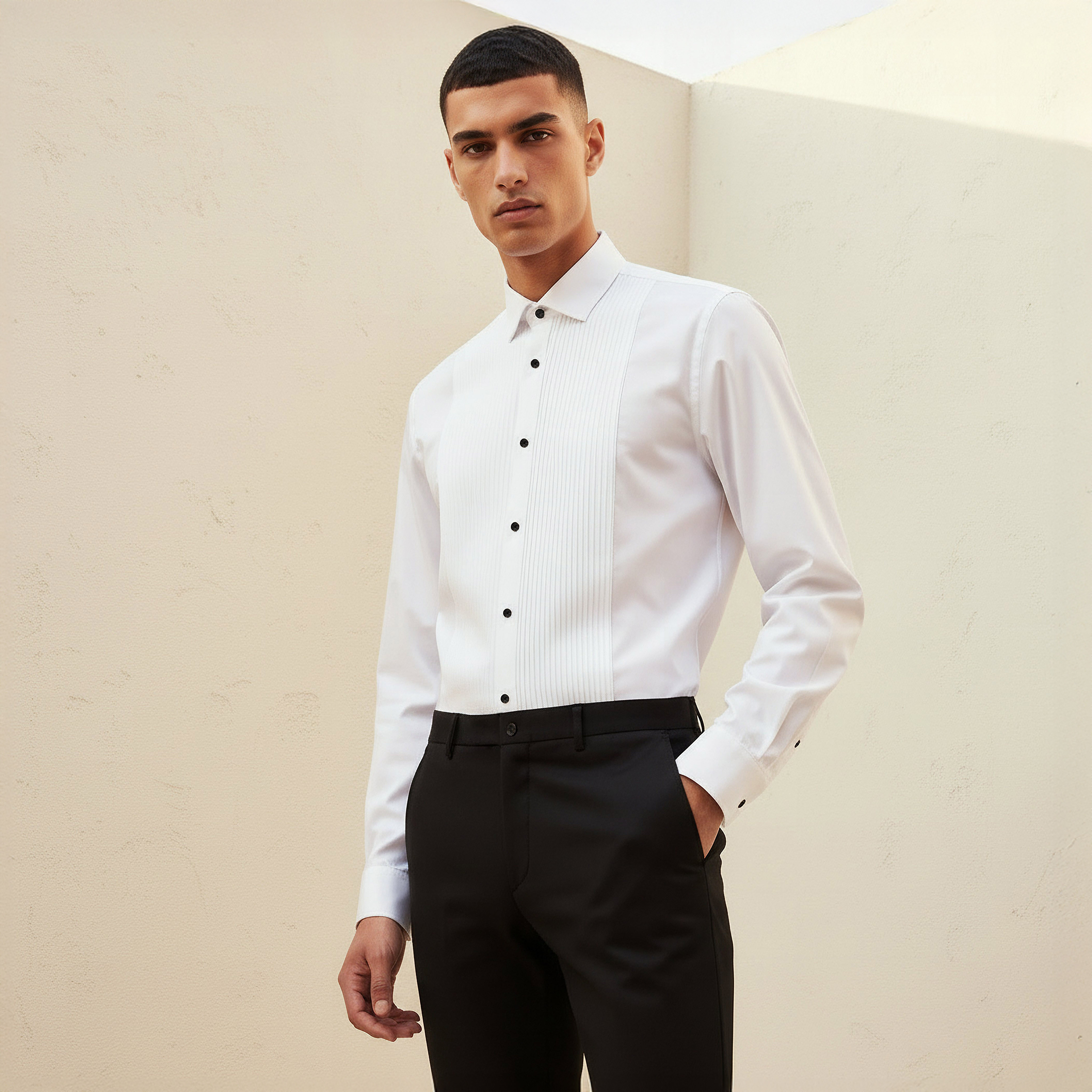 Men Slim Fit Collared Striped Long Sleeves Bib Shirt-men-clothing-shirts-image-1