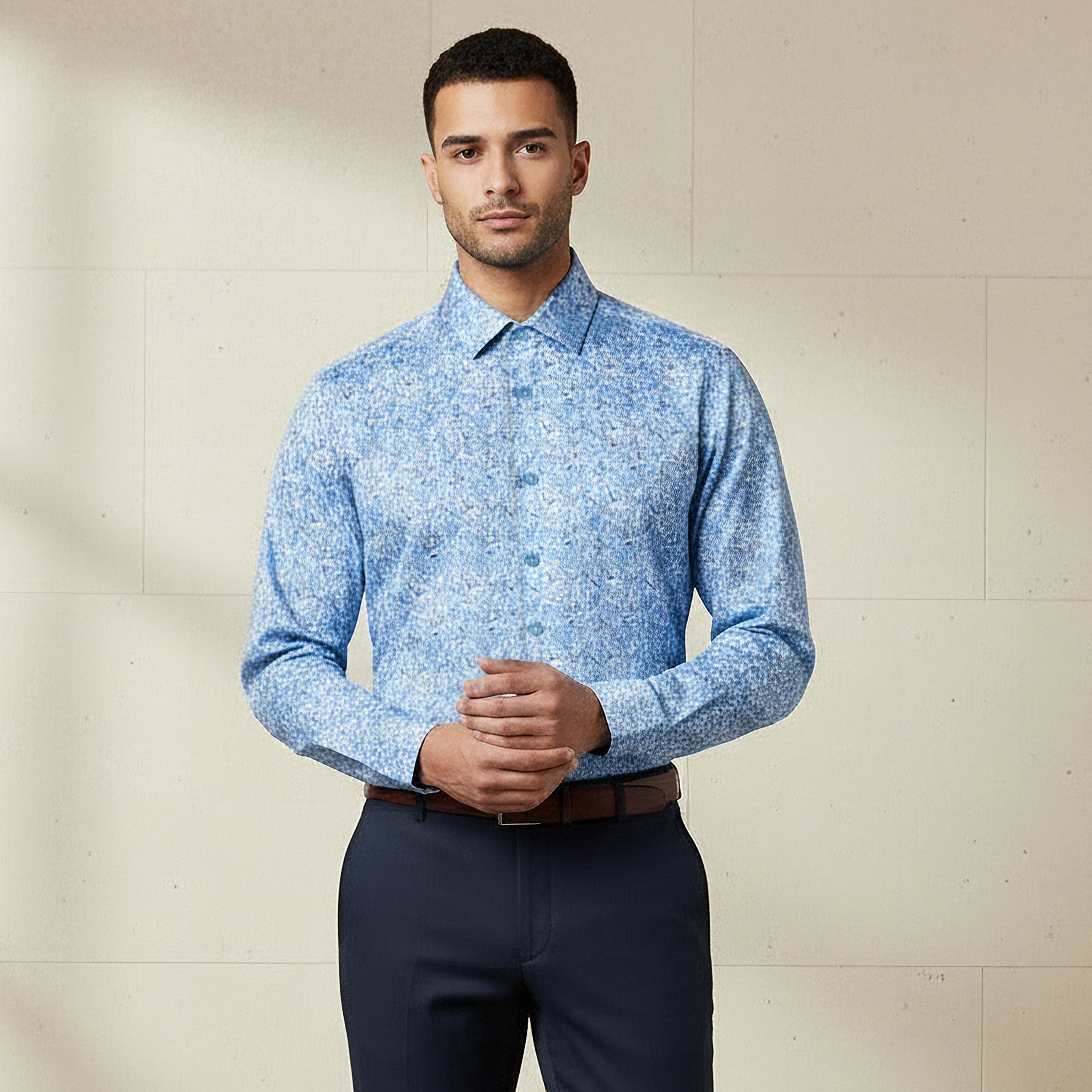 قميص بقصة سليم وياقة وطبعات وأكمام طويلة للرجال-men-clothing-shirts-image-1