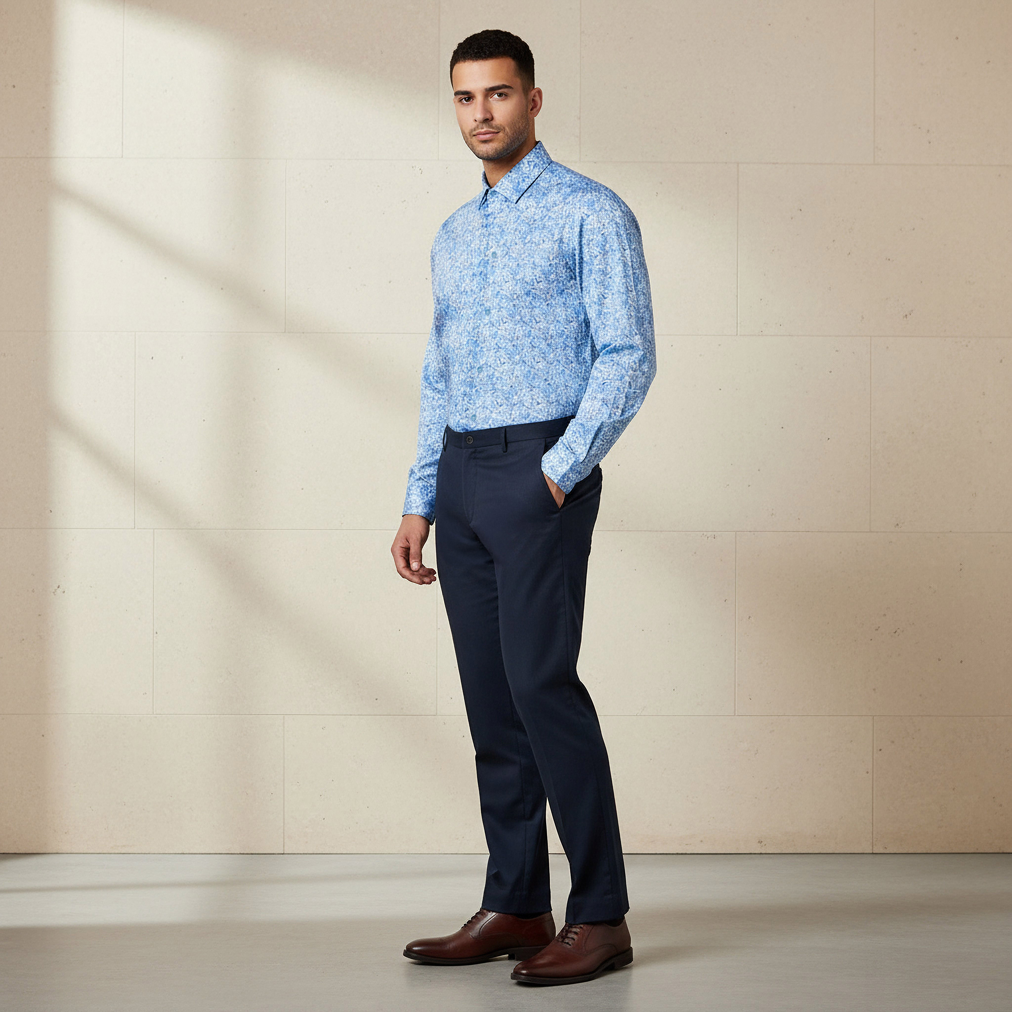 قميص بقصة سليم وياقة وطبعات وأكمام طويلة للرجال-men-clothing-shirts-image-2