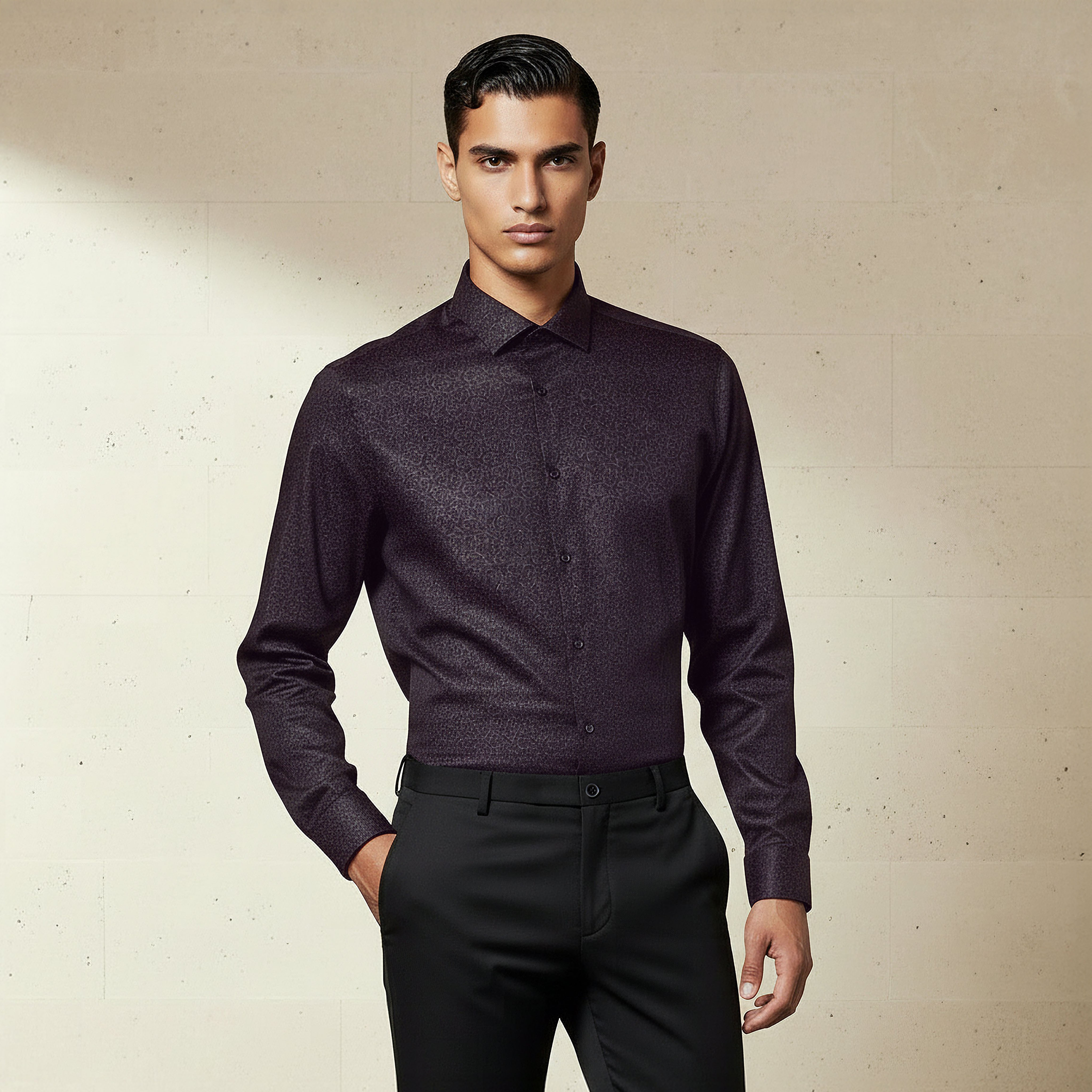 Men Slim Fit Collared Printed Long Sleeves Shirt-men-clothing-shirts-image-1