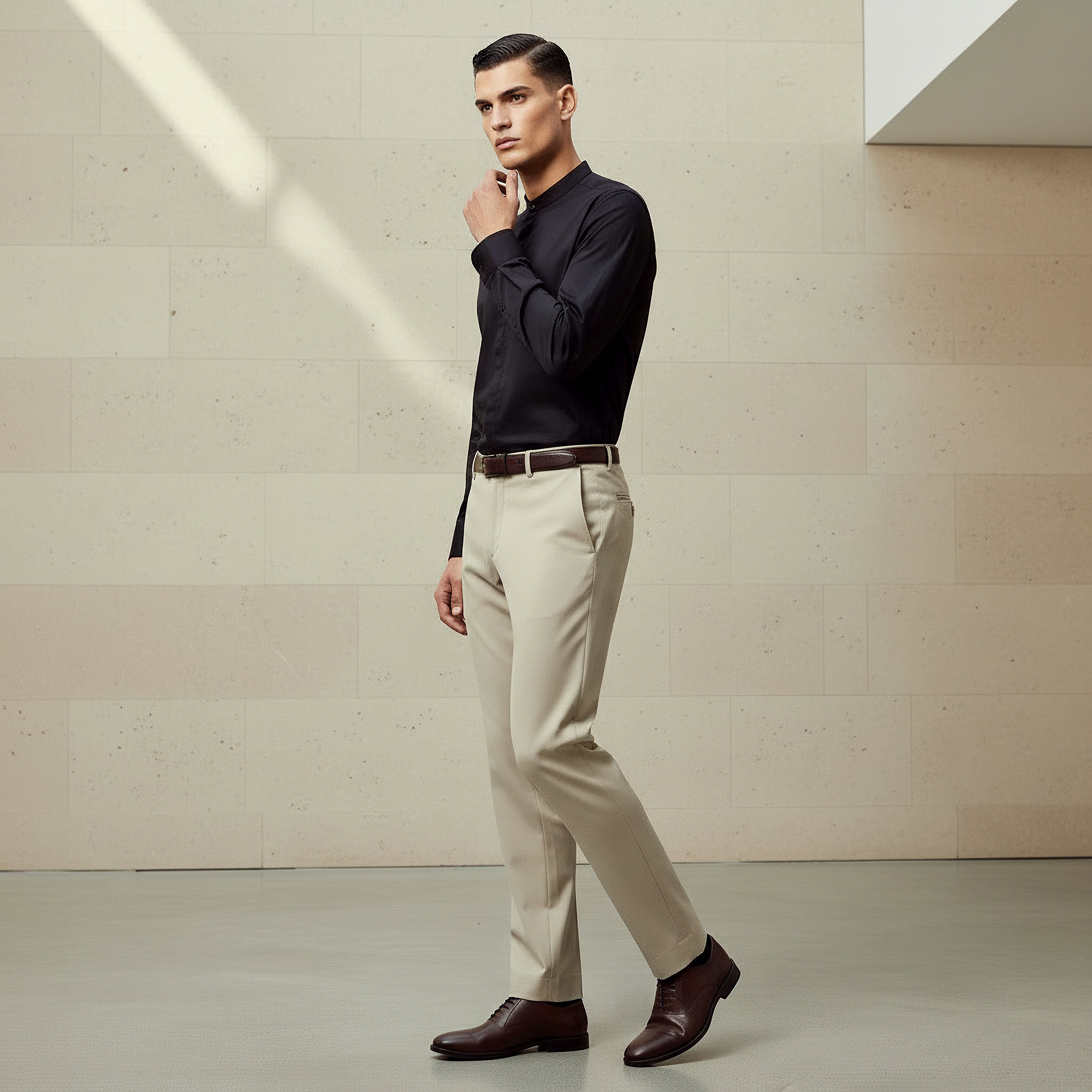 قميص بقصة عادية وياقة ماندارين وأكمام طويلة للرجال-men-clothing-shirts-image-2