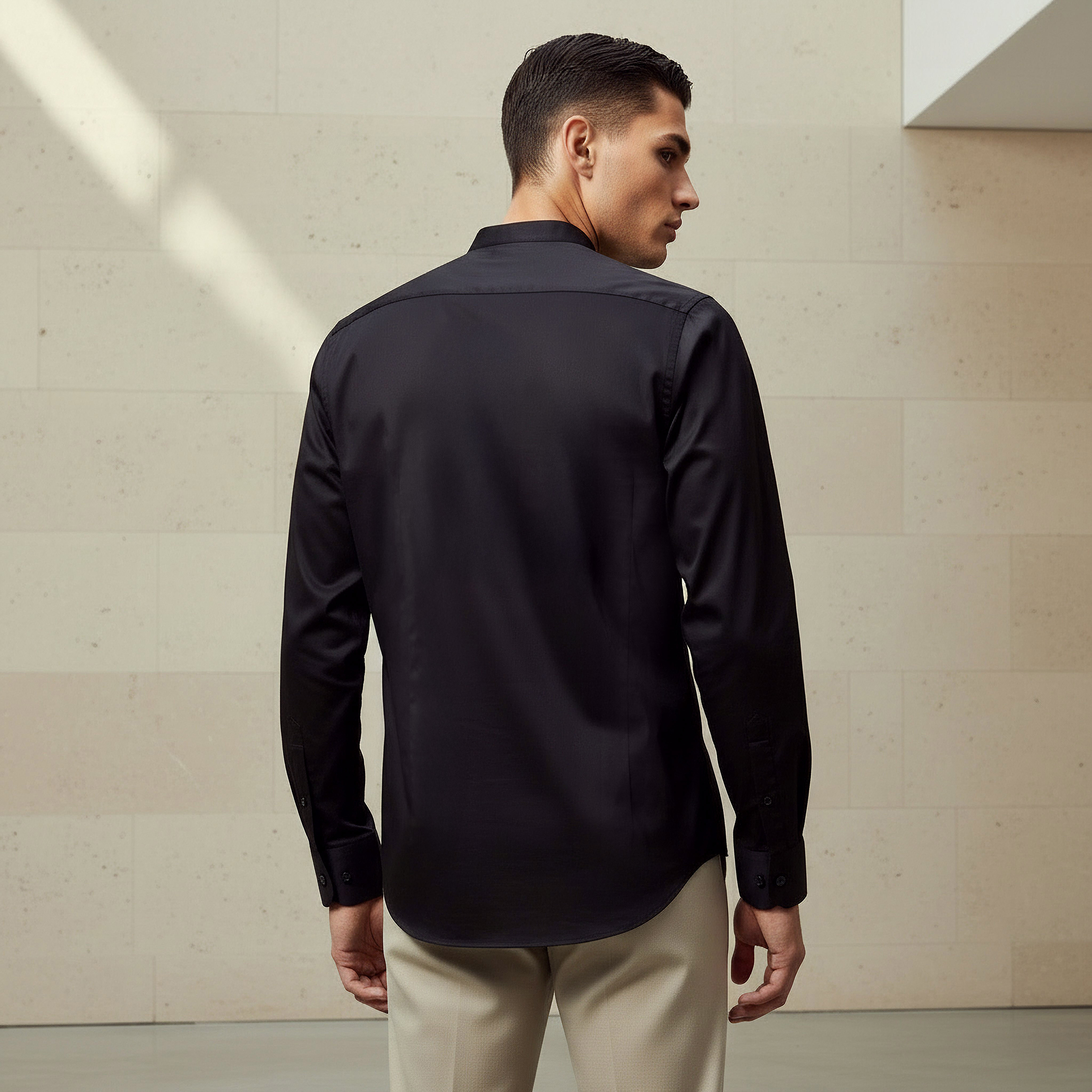 قميص بقصة عادية وياقة ماندارين وأكمام طويلة للرجال-men-clothing-shirts-image-3