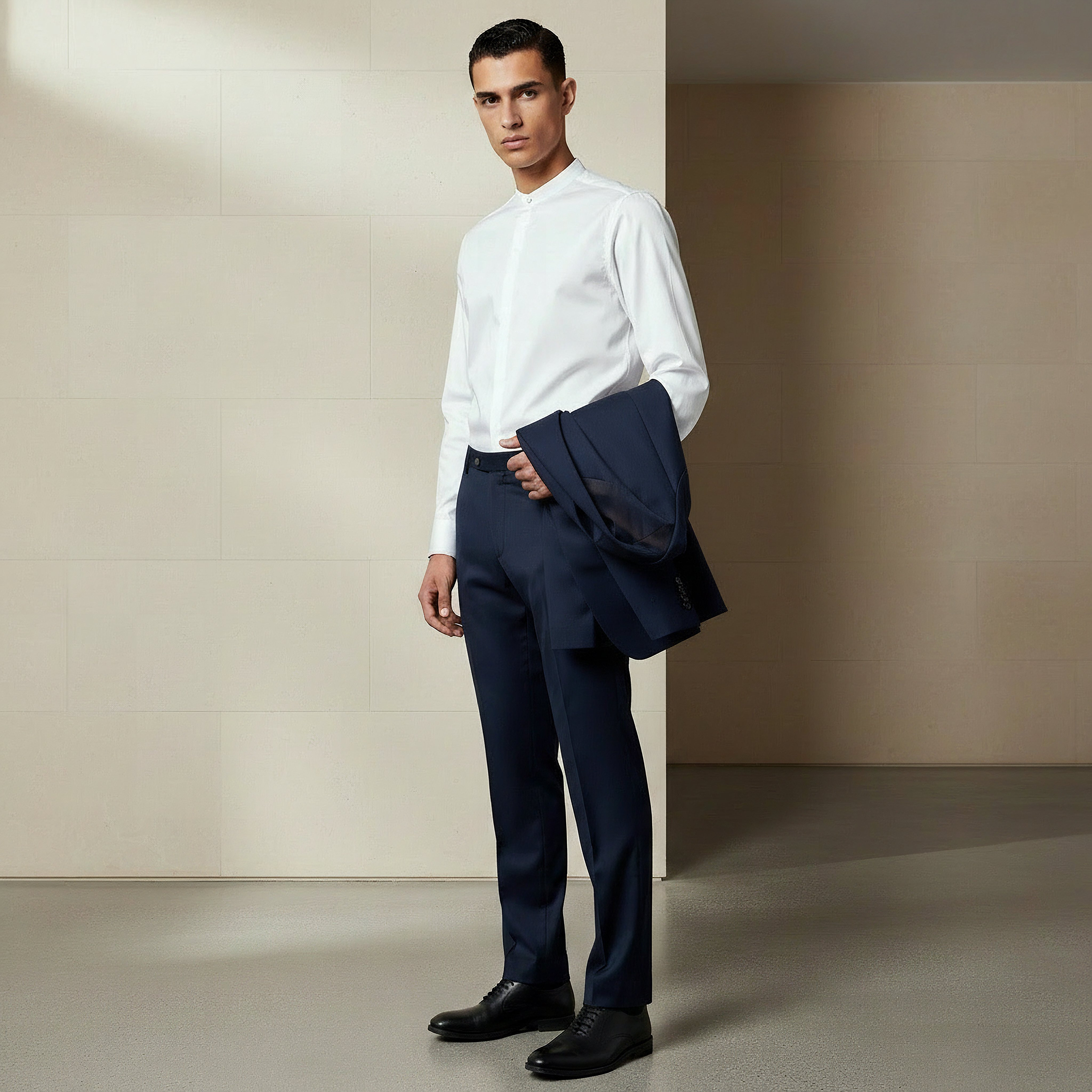 قميص بقصة عادية وياقة ماندارين وأكمام طويلة للرجال-men-clothing-shirts-image-2