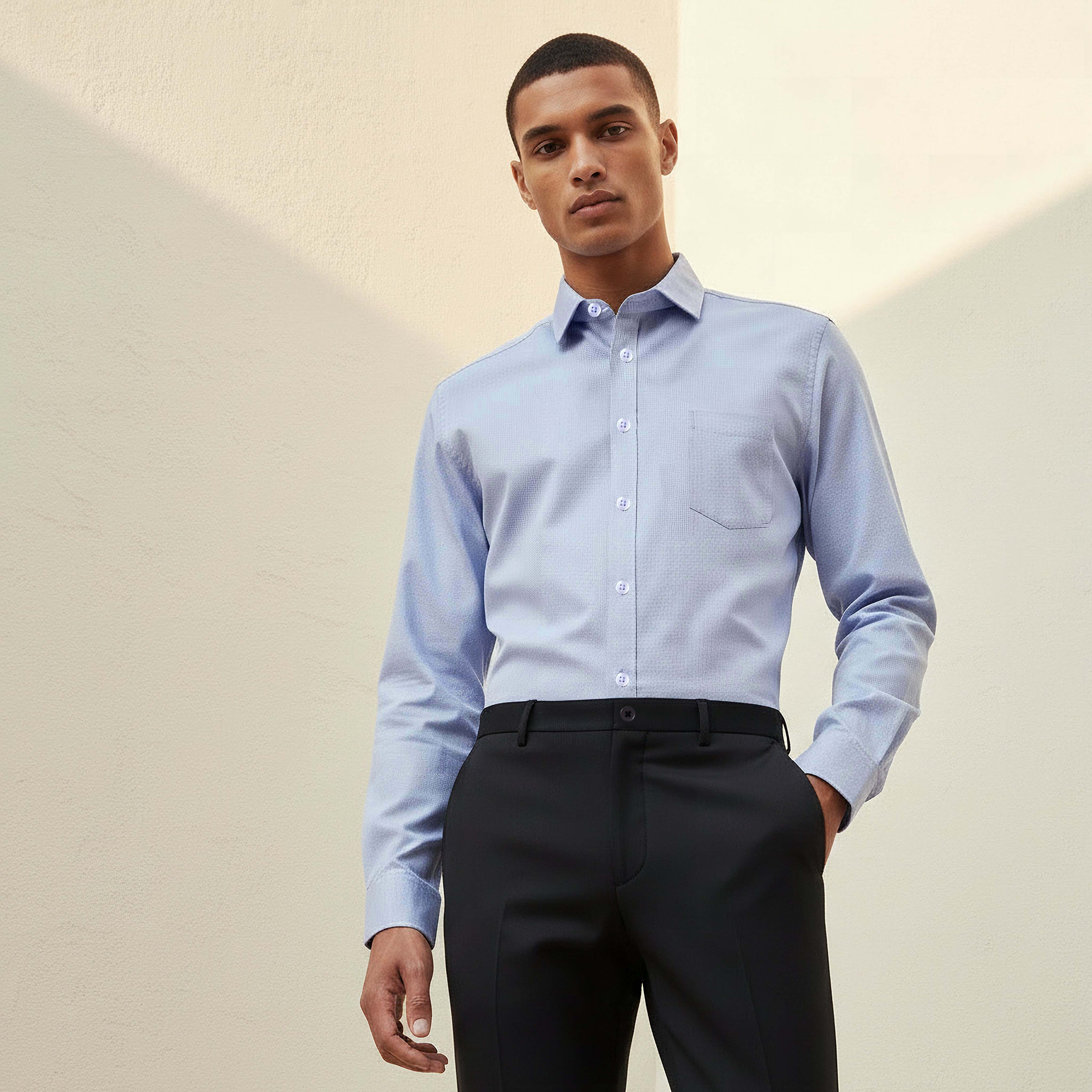 Men Regular Fit Collared Textured Long Sleeve Shirt-men-clothing-shirts-image-1