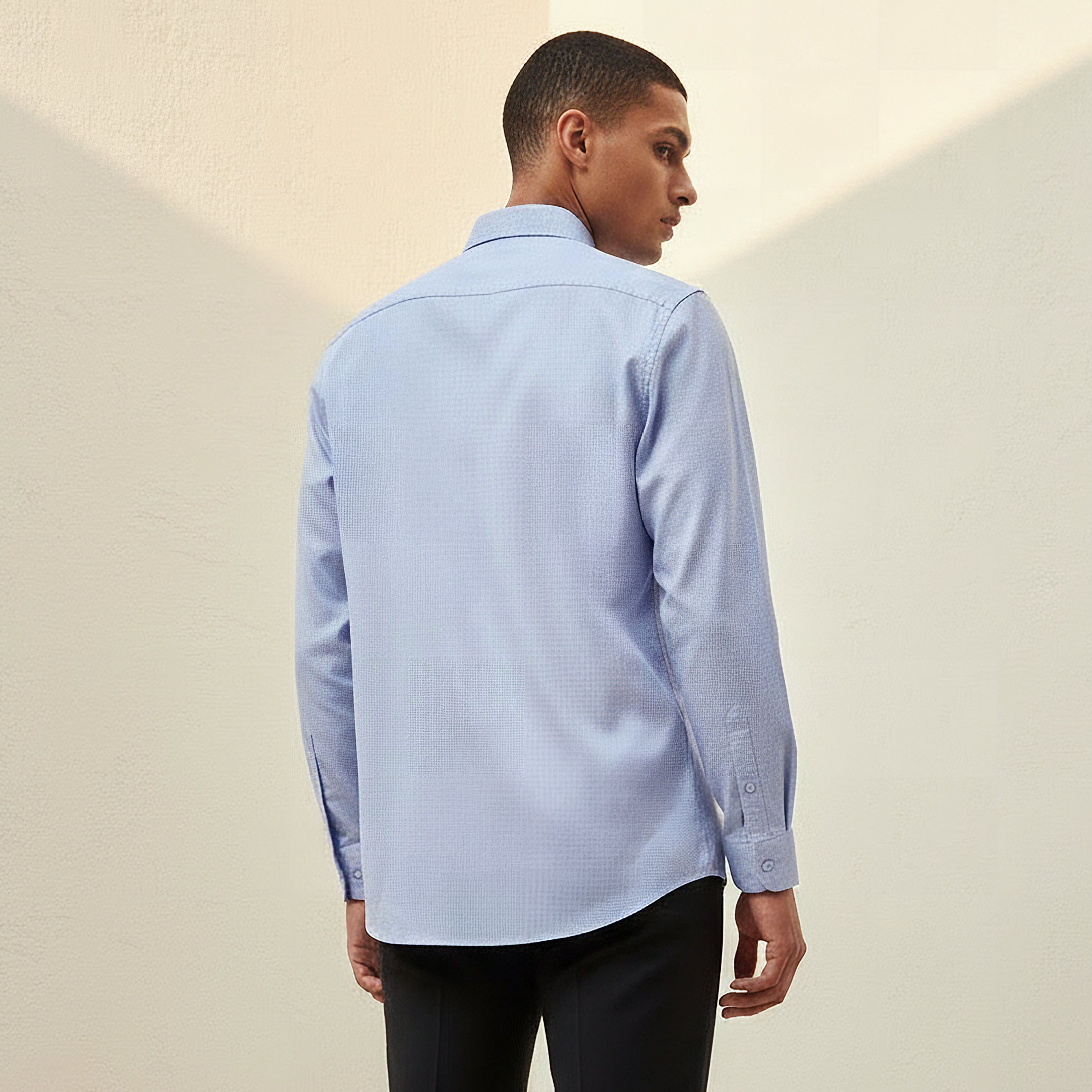 Men Regular Fit Collared Textured Long Sleeve Shirt-men-clothing-shirts-image-4