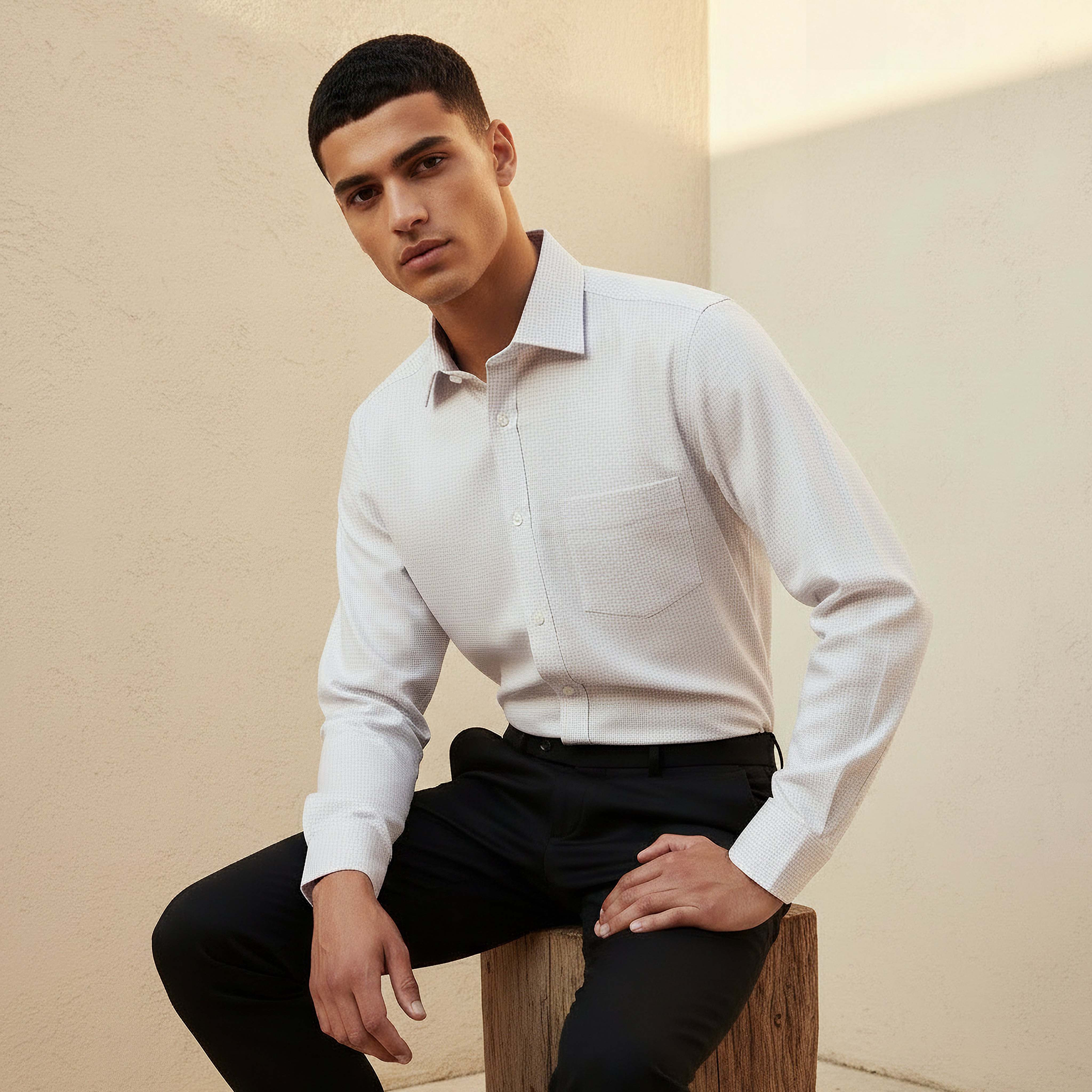 Men Regular Fit Collared Textured Long Sleeves Shirt-men-clothing-shirts-image-1