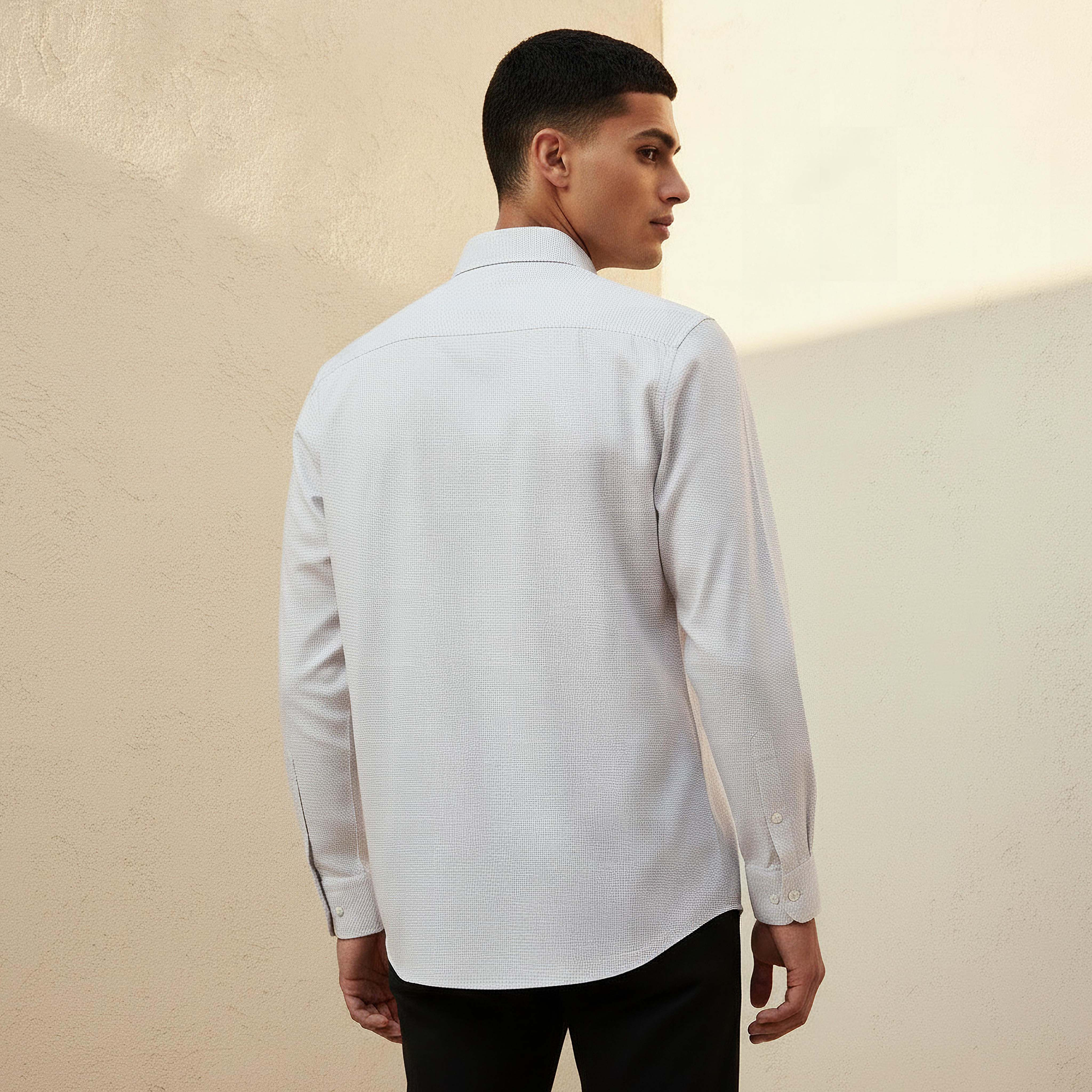 Men Regular Fit Collared Textured Long Sleeves Shirt-men-clothing-shirts-image-3