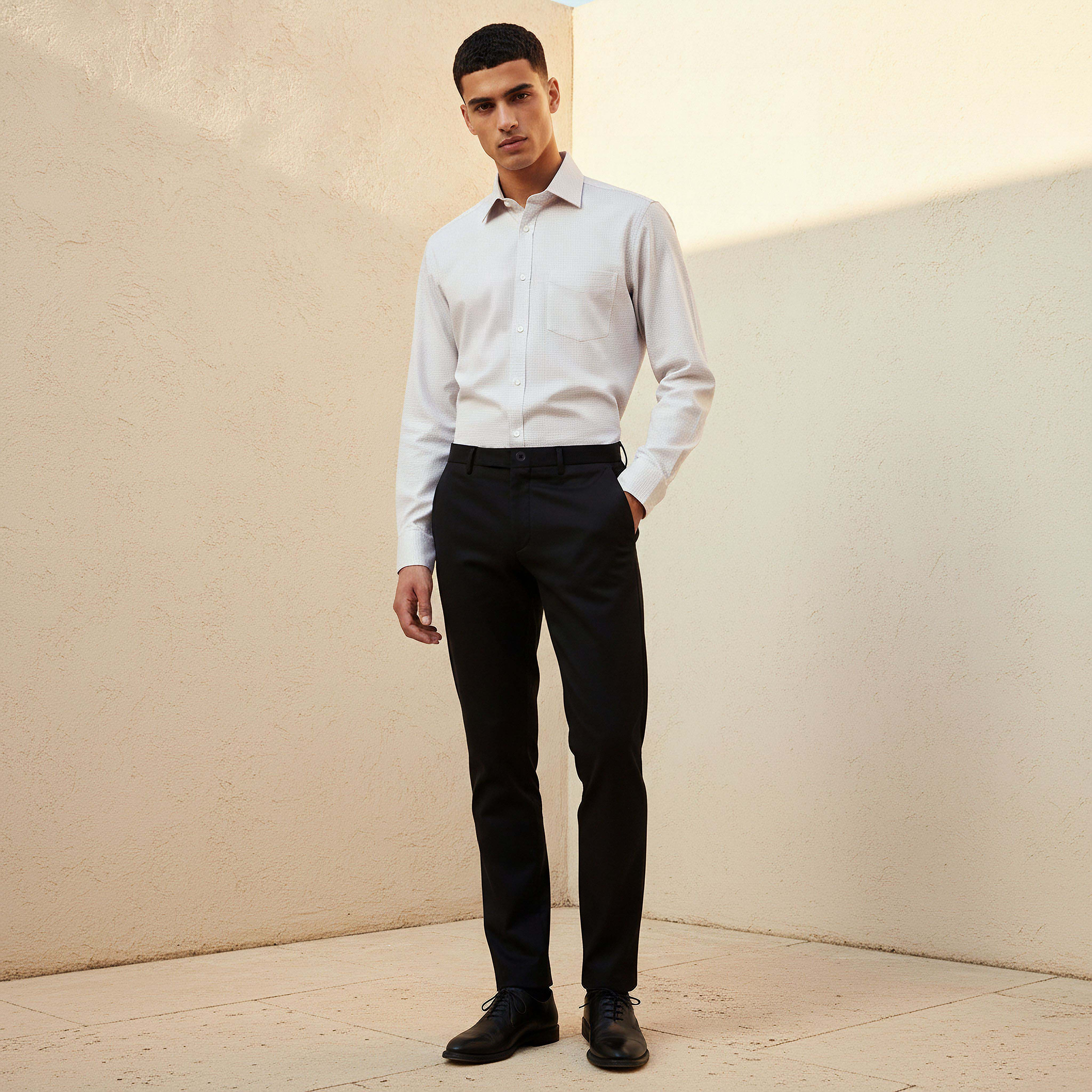 Men Regular Fit Collared Textured Long Sleeves Shirt-men-clothing-shirts-image-4