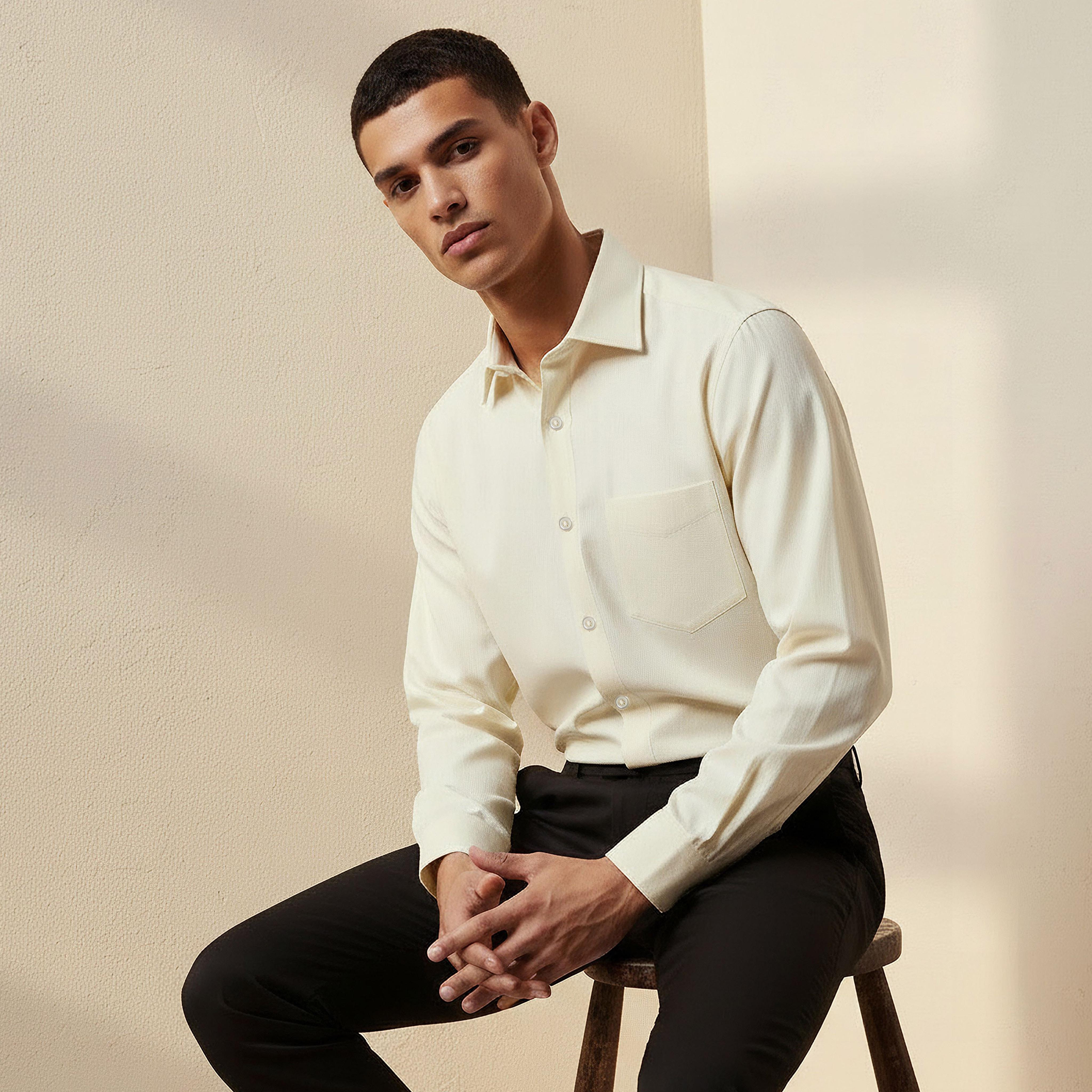 Men Regular Fit Collared Textured Long Sleeves Shirt-men-clothing-shirts-image-1