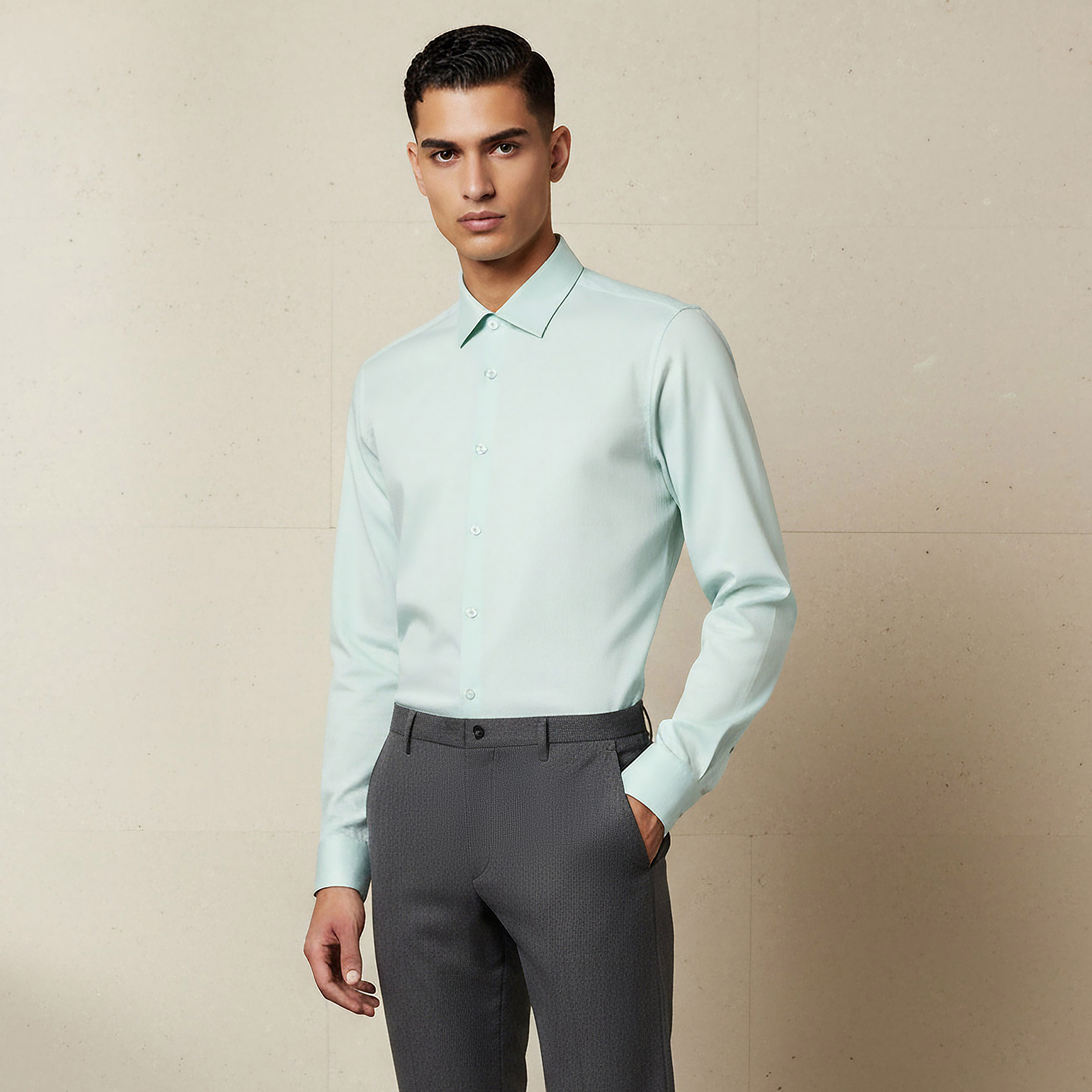 Men Slim Fit Collared Textured Long Sleeves Shirt-men-clothing-shirts-image-1