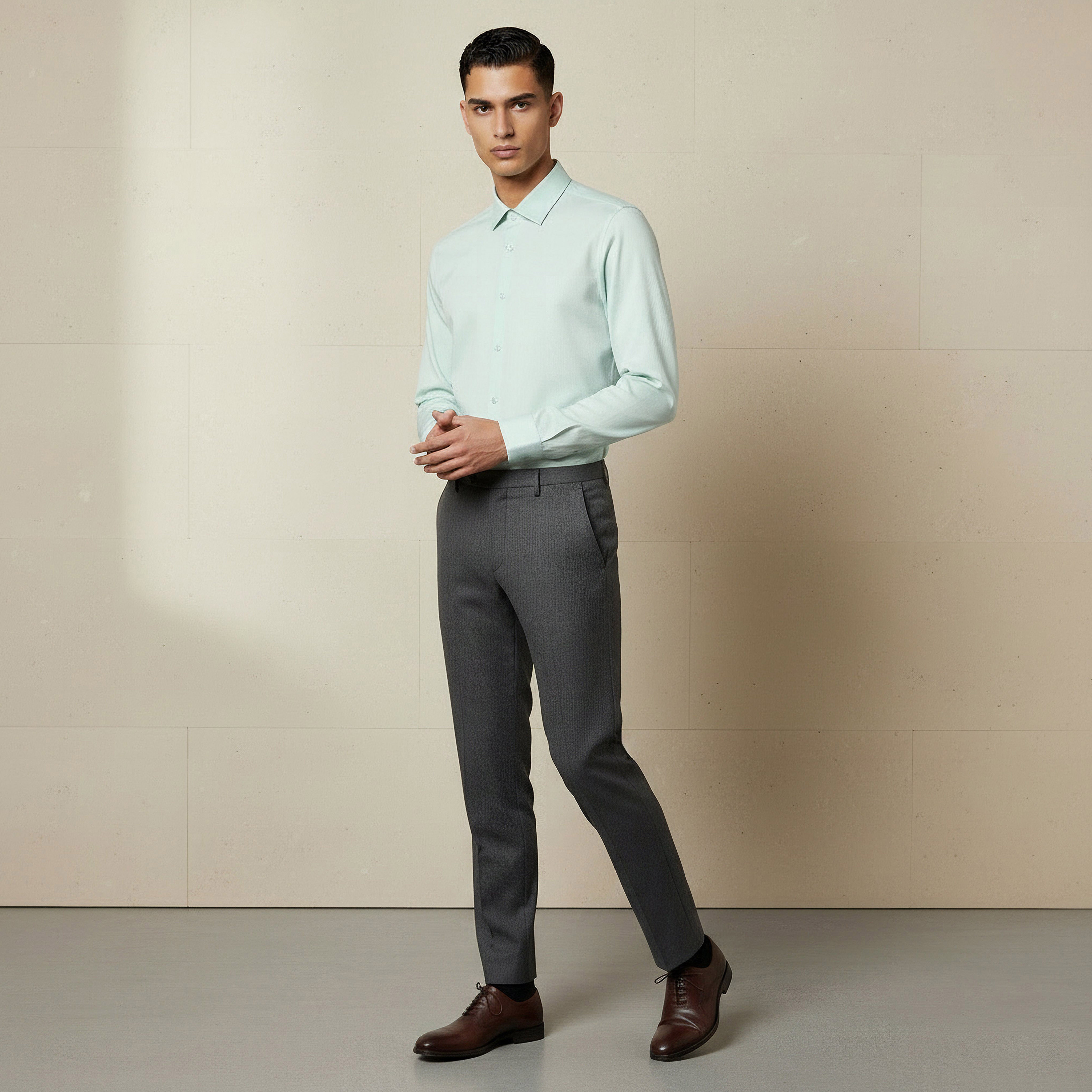 Men Slim Fit Collared Textured Long Sleeves Shirt-men-clothing-shirts-image-2