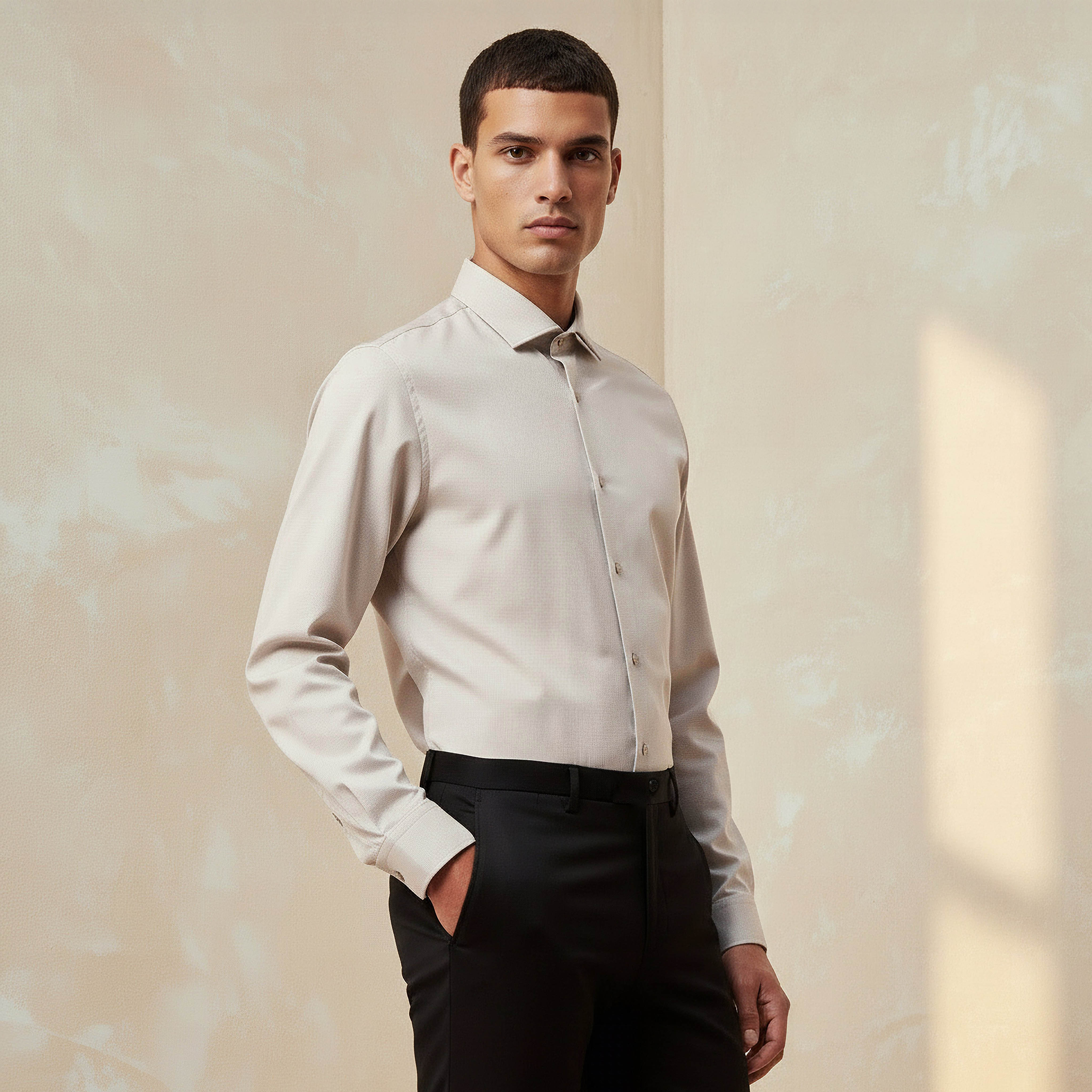 Men Slim Fit Collared Textured Long Sleeve Shirt-men-clothing-shirts-image-1