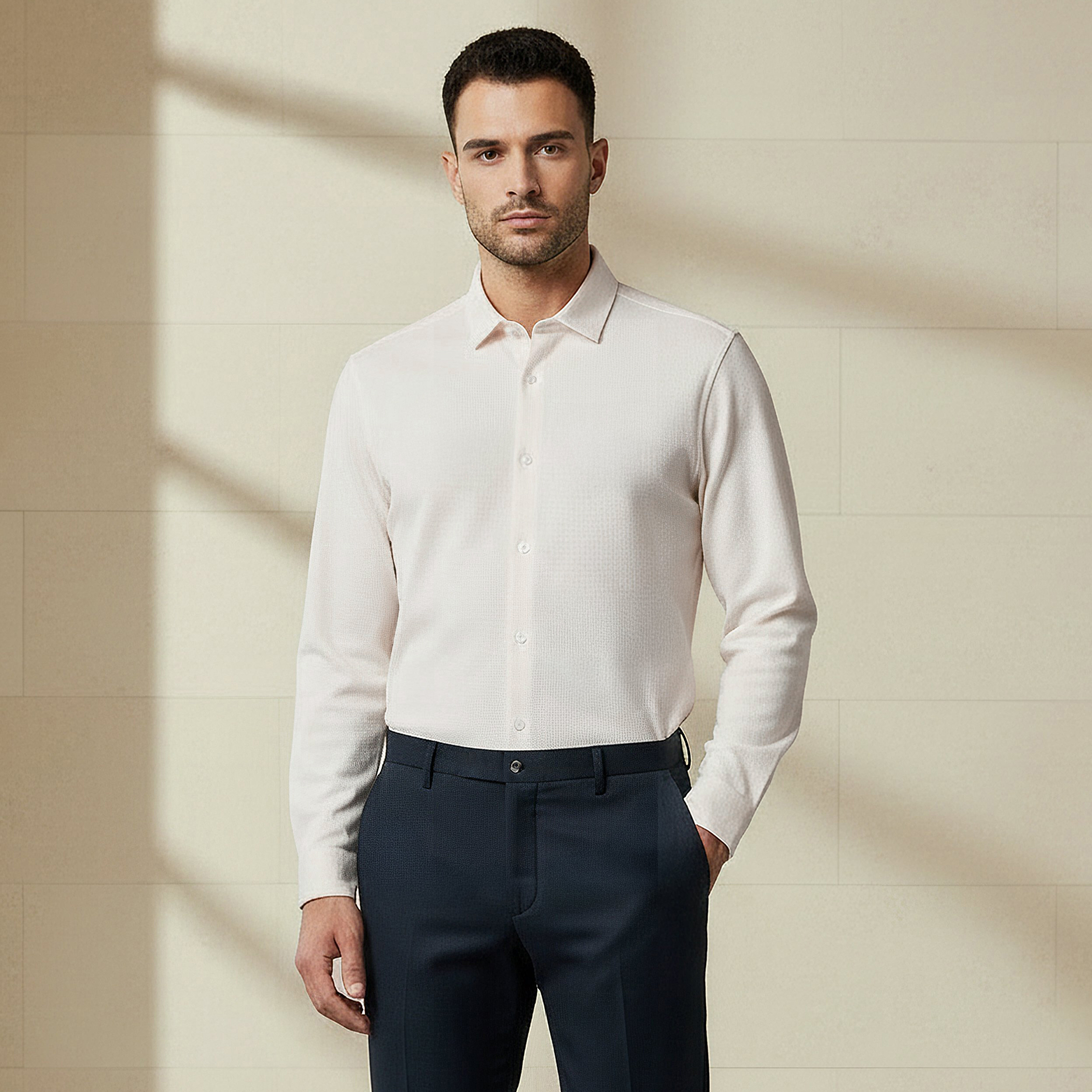 Men Slim Fit Collared Textured Long Sleeves Shirt-men-clothing-shirts-image-1