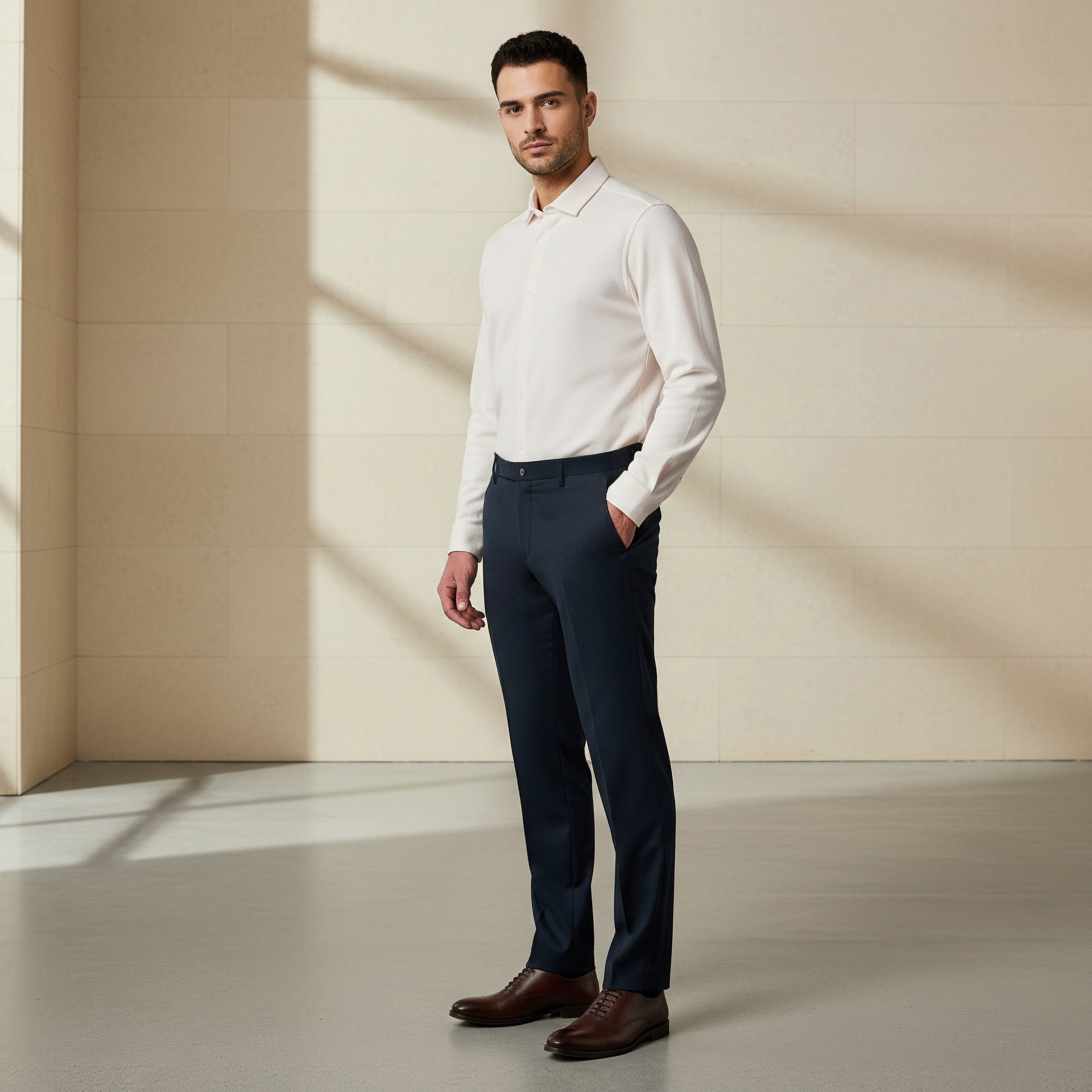 Men Slim Fit Collared Textured Long Sleeves Shirt-men-clothing-shirts-image-2