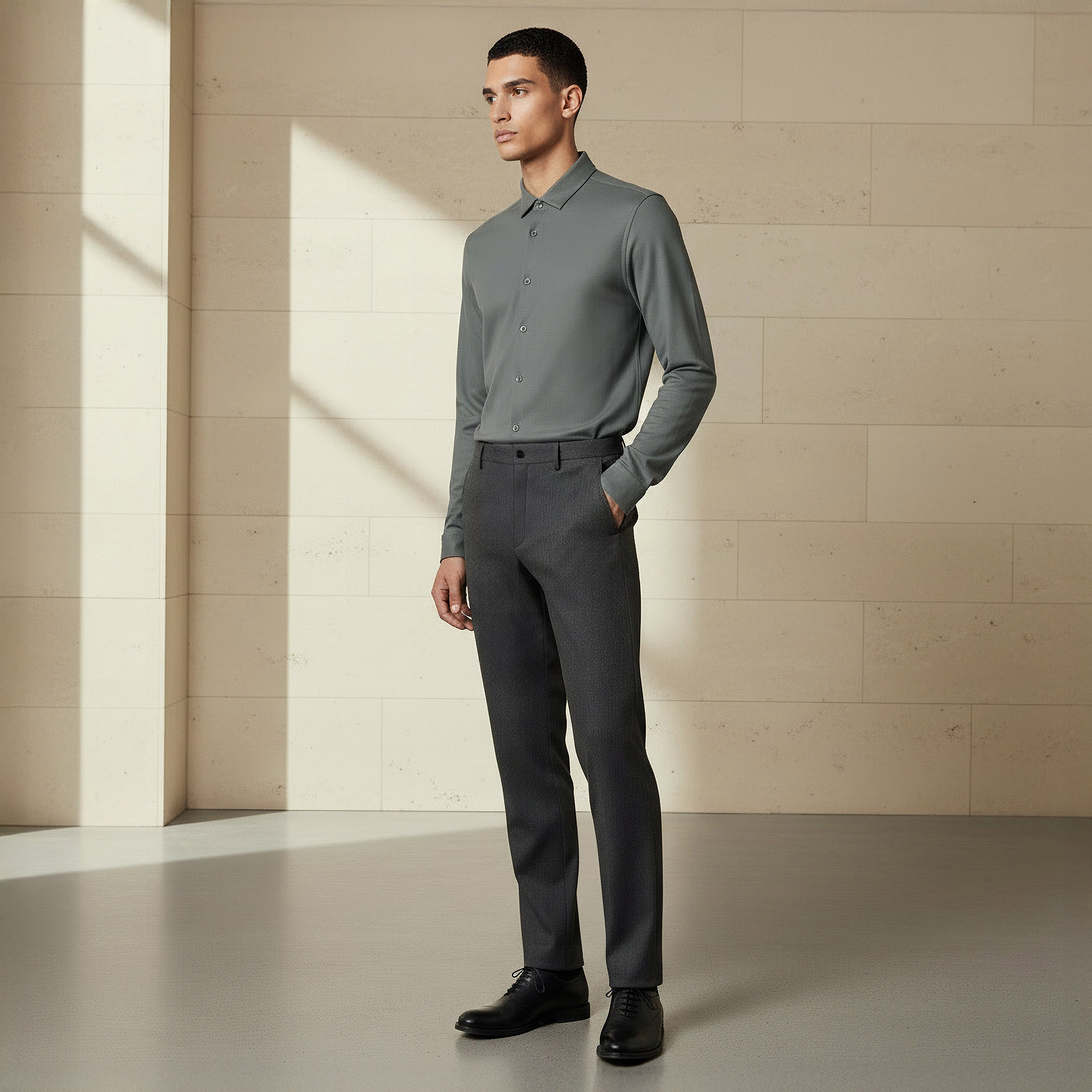 Men Slim Fit Collared Textured Long Sleeves Shirt-men-clothing-shirts-image-2