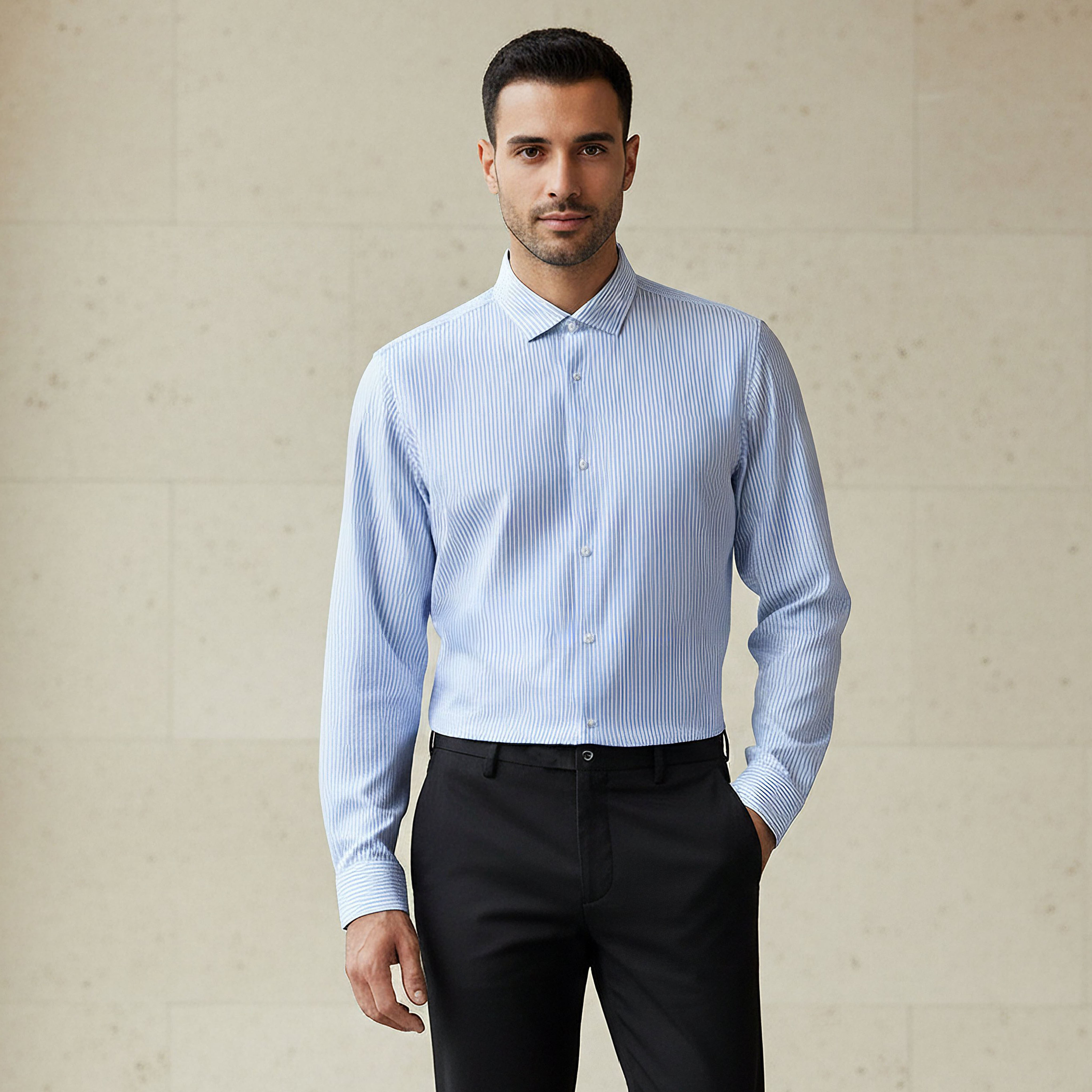 Men Slim Fit Collared Striped Long Sleeves Shirt-men-clothing-shirts-image-1