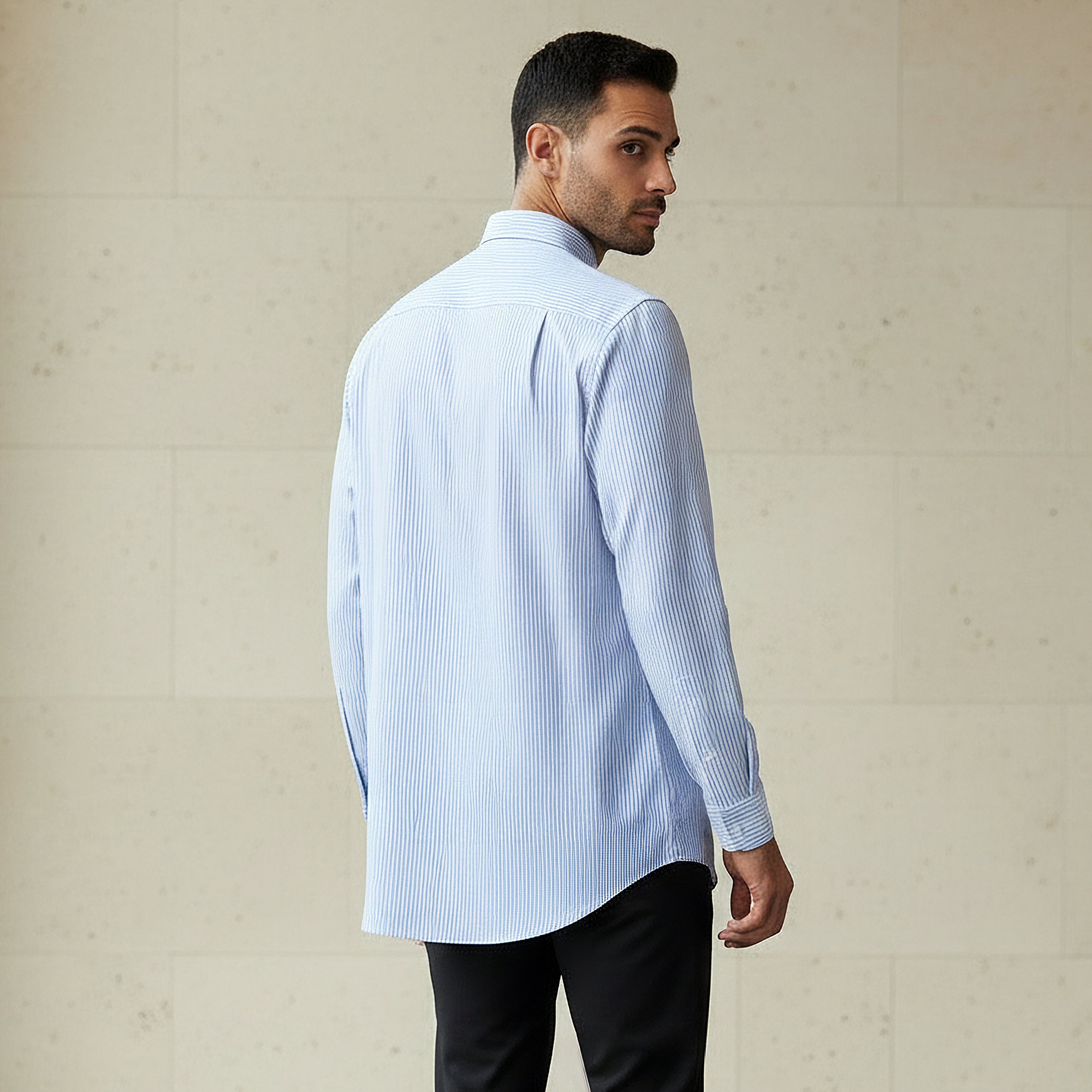 Men Slim Fit Collared Striped Long Sleeves Shirt-men-clothing-shirts-image-3