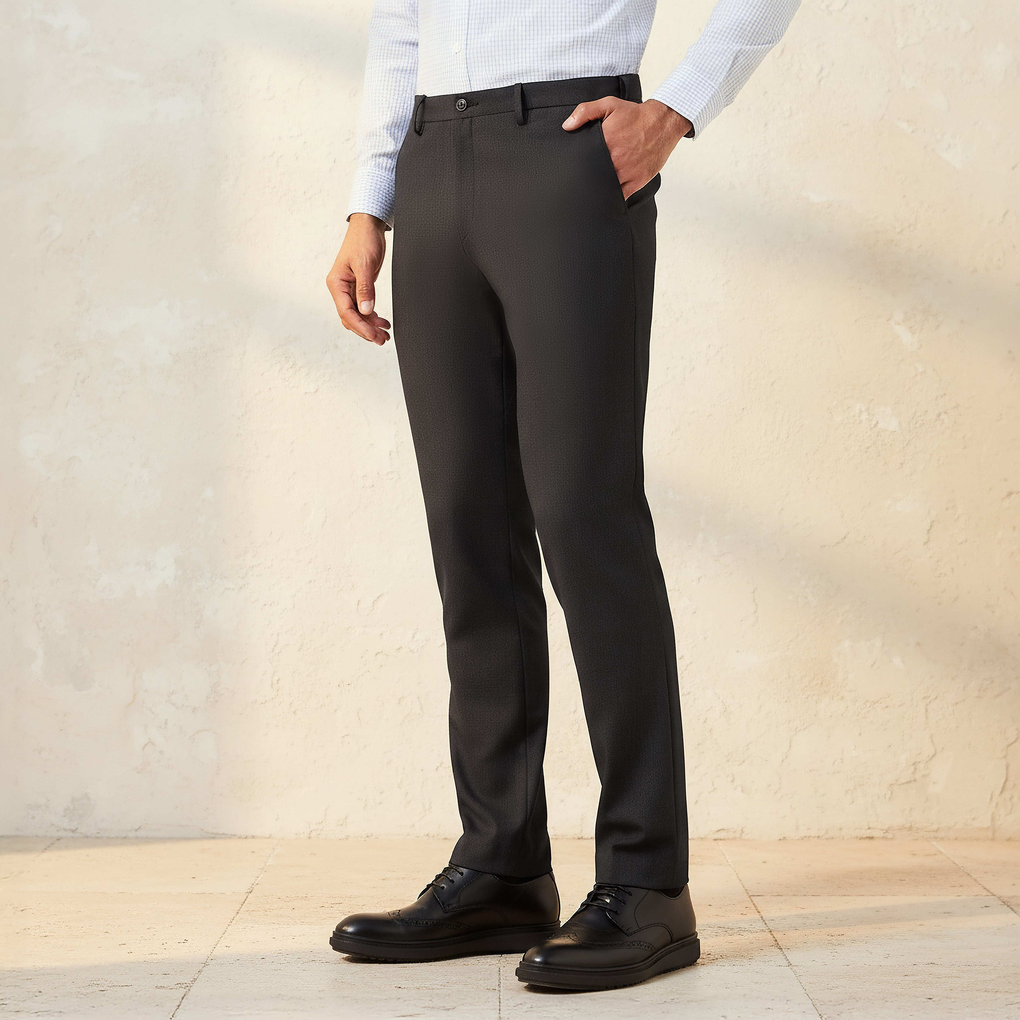 Slim Fit Flexi Waist Formal Trousers-men-clothing-bottoms-trousersandchinos-trousers-image-1