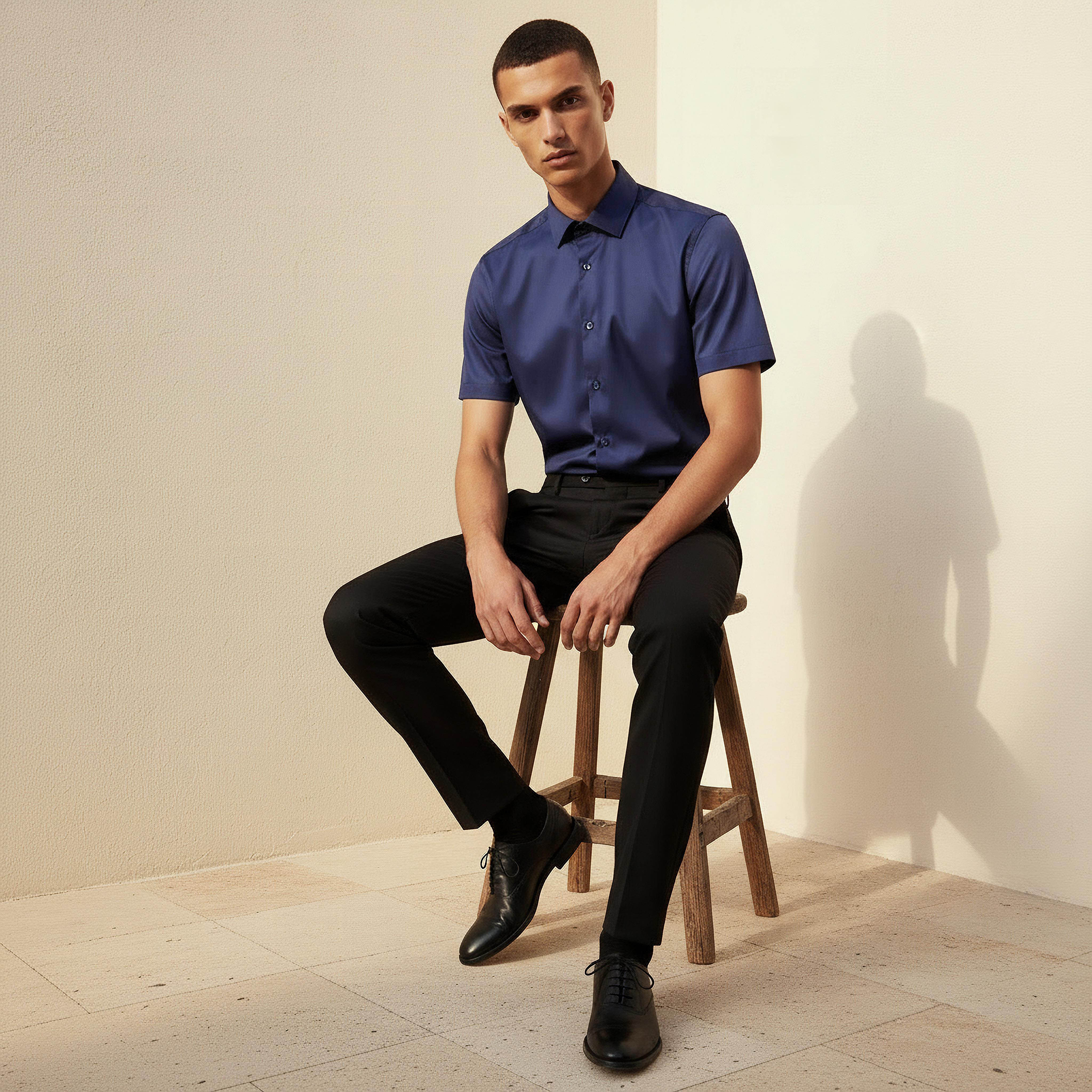 Men Slim Fit Collared Short Sleeve Shirt-men-clothing-shirts-image-4