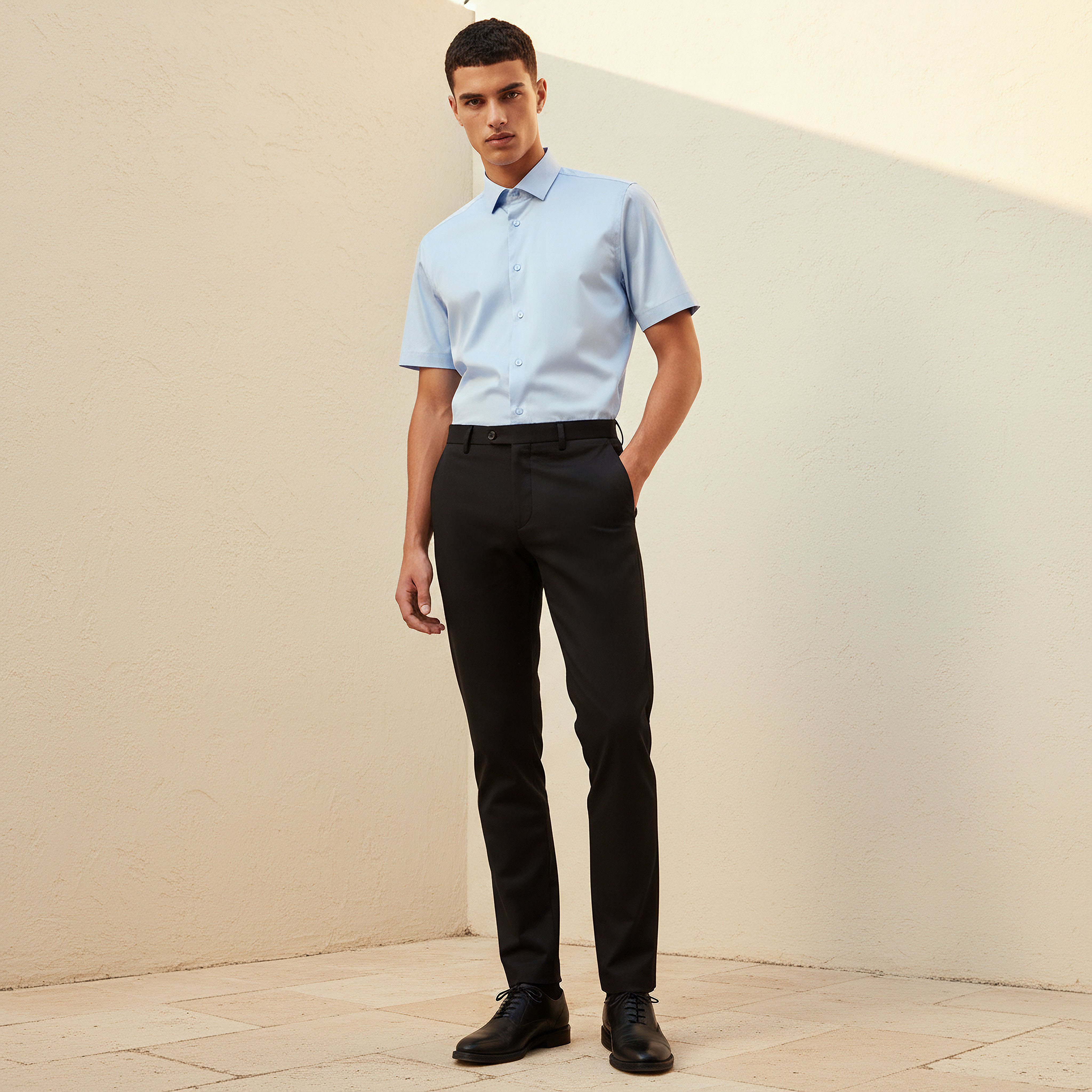 قميص بقصّة سليم وياقة عادية وأكمام قصيرة للرجال-men-clothing-shirts-image-3
